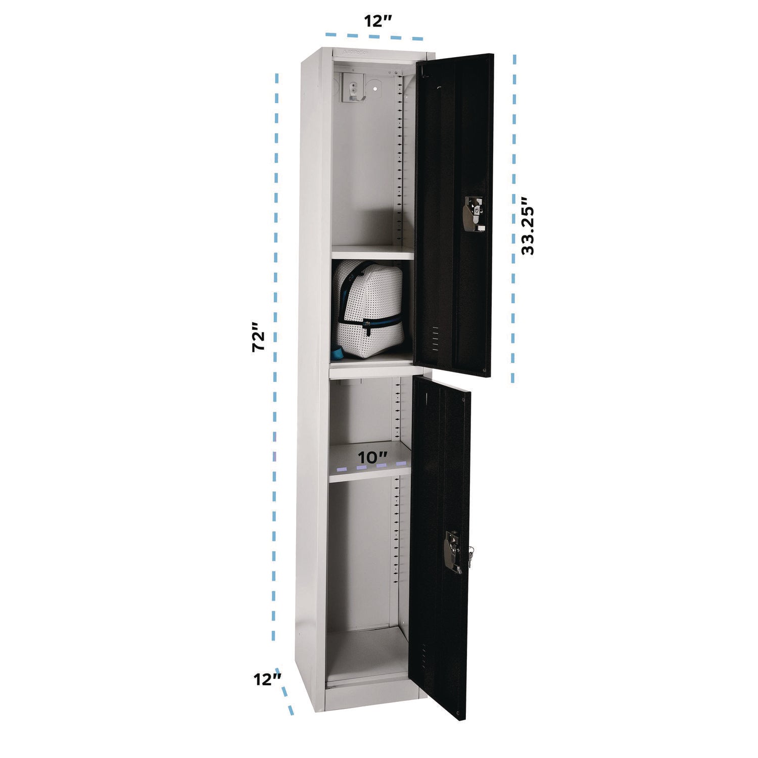 Steel Storage Locker, 2 Compartment, 12 x 12 x 72, Black AdirOffice Flipcost