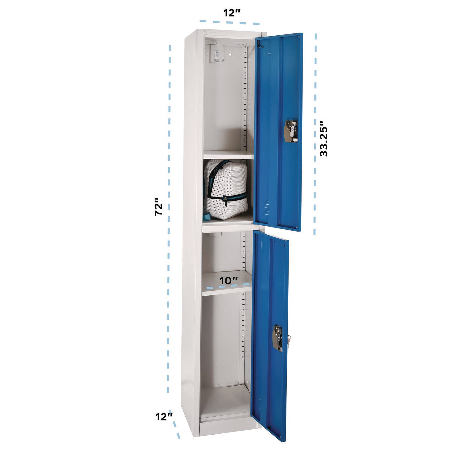 Steel Storage Locker, 2 Compartment, 12 x 12 x 72, Blue AdirOffice Flipcost