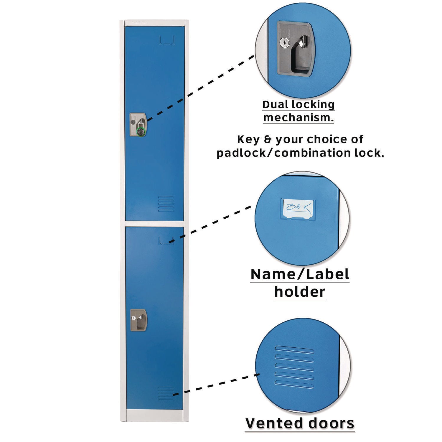 Steel Storage Locker, 2 Compartment, 12 x 12 x 72, Blue AdirOffice Flipcost