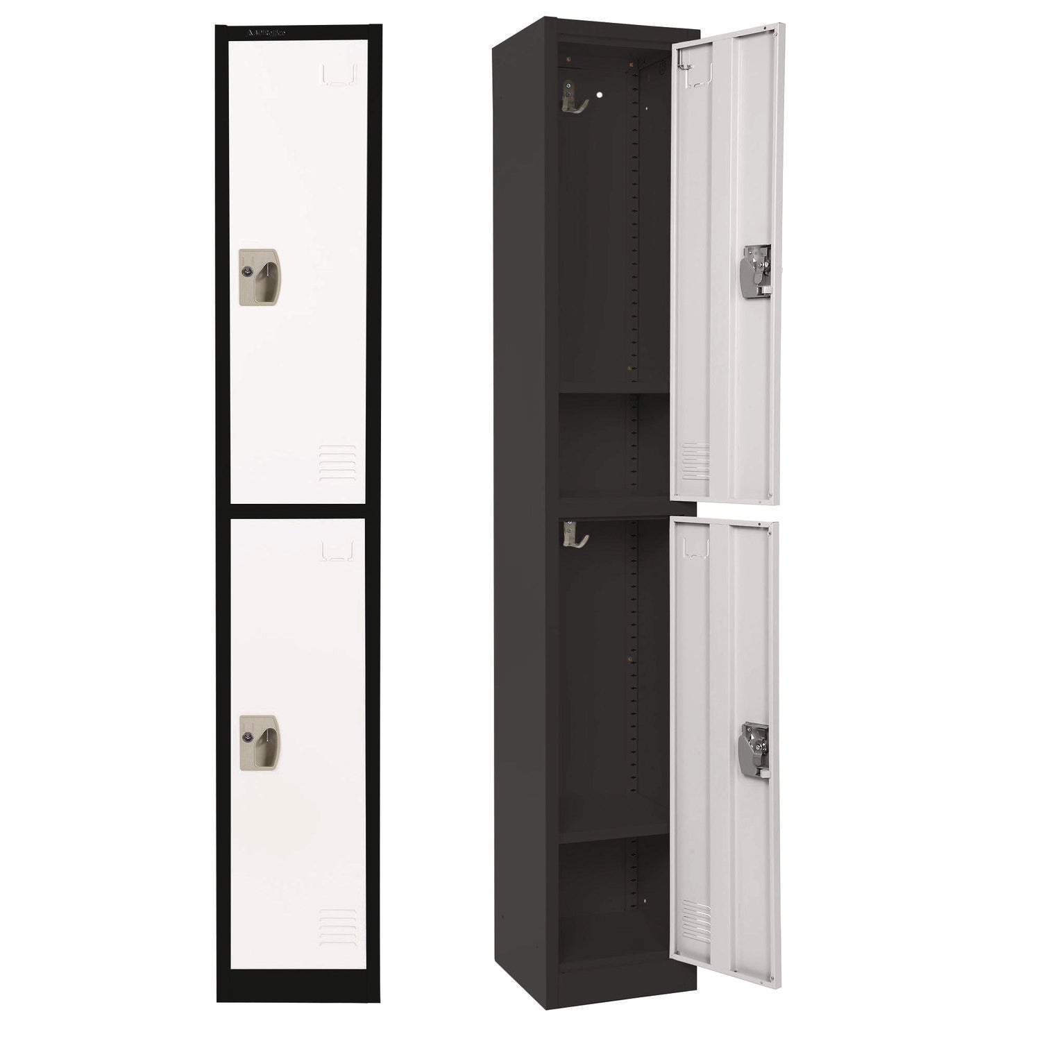 Steel Storage Locker, 2 Compartment, 12 x 12 x 72, Black Body/White Doors AdirOffice Flipcost