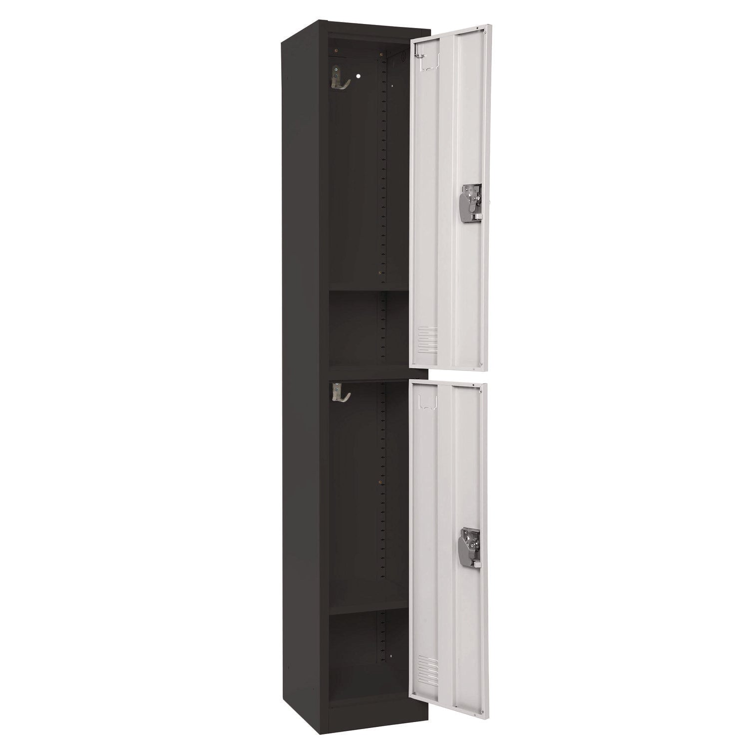 Steel Storage Locker, 2 Compartment, 12 x 12 x 72, Black Body/White Doors AdirOffice Flipcost