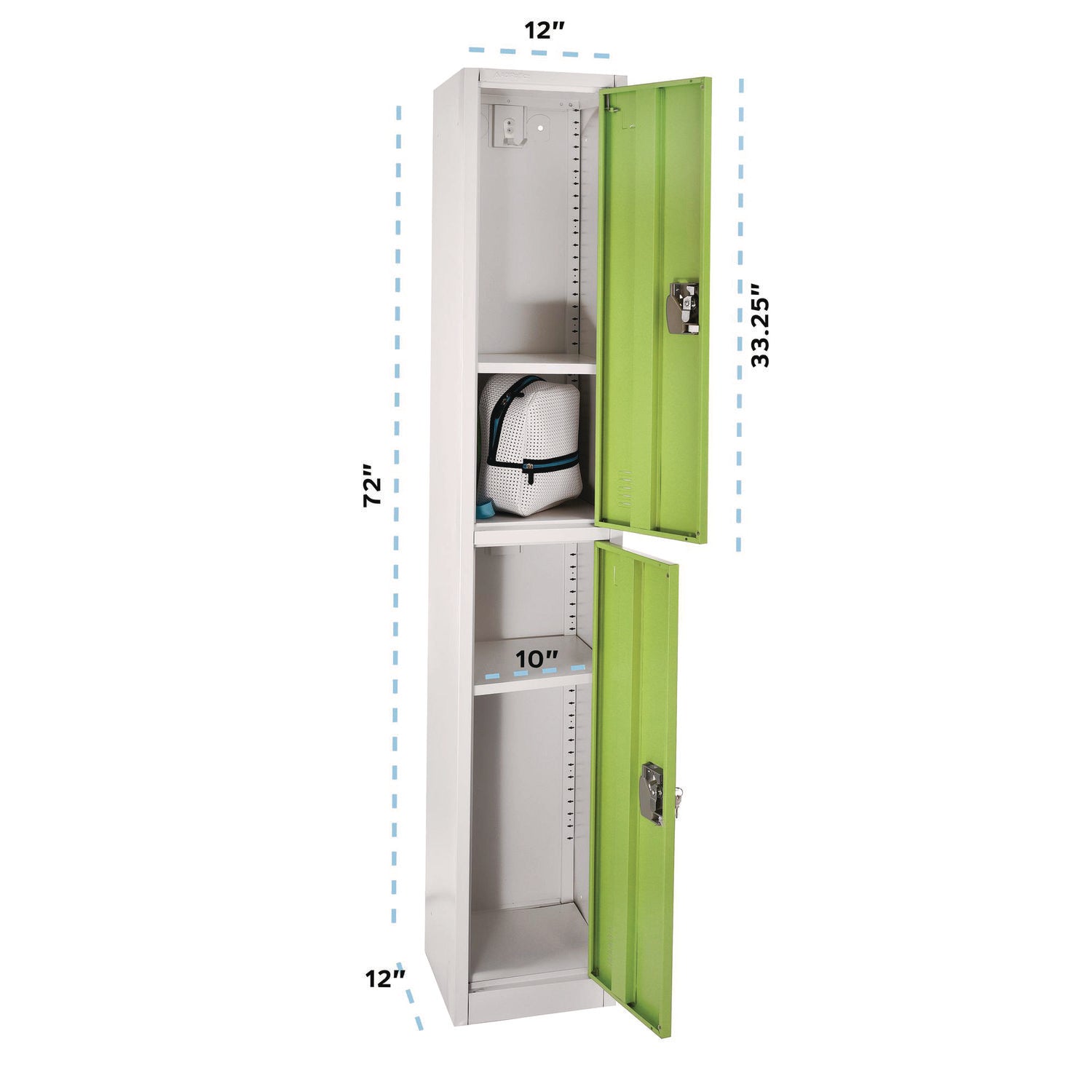 Steel Storage Locker, 2 Compartment, 12 x 12 x 72, Green AdirOffice Flipcost