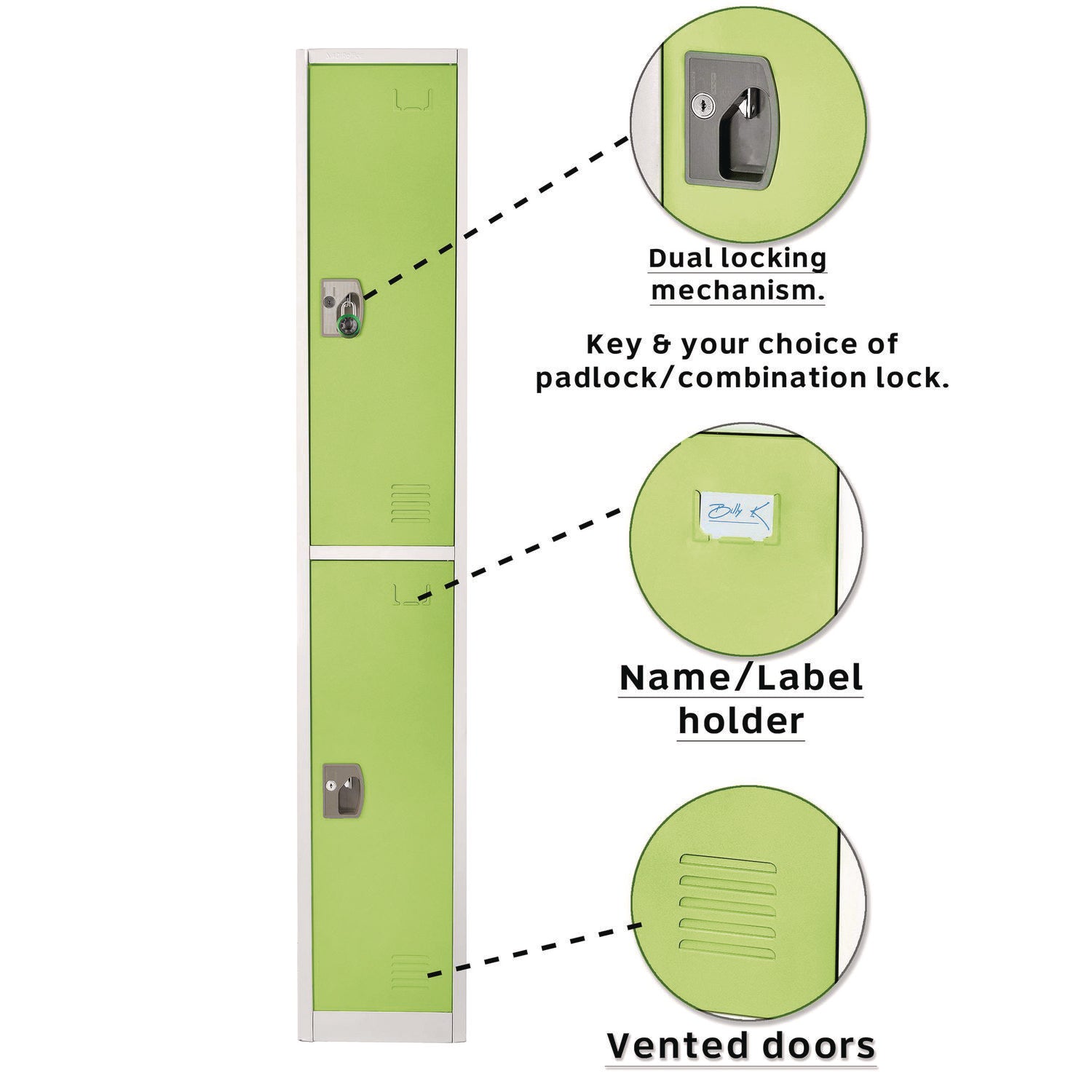 Steel Storage Locker, 2 Compartment, 12 x 12 x 72, Green AdirOffice Flipcost