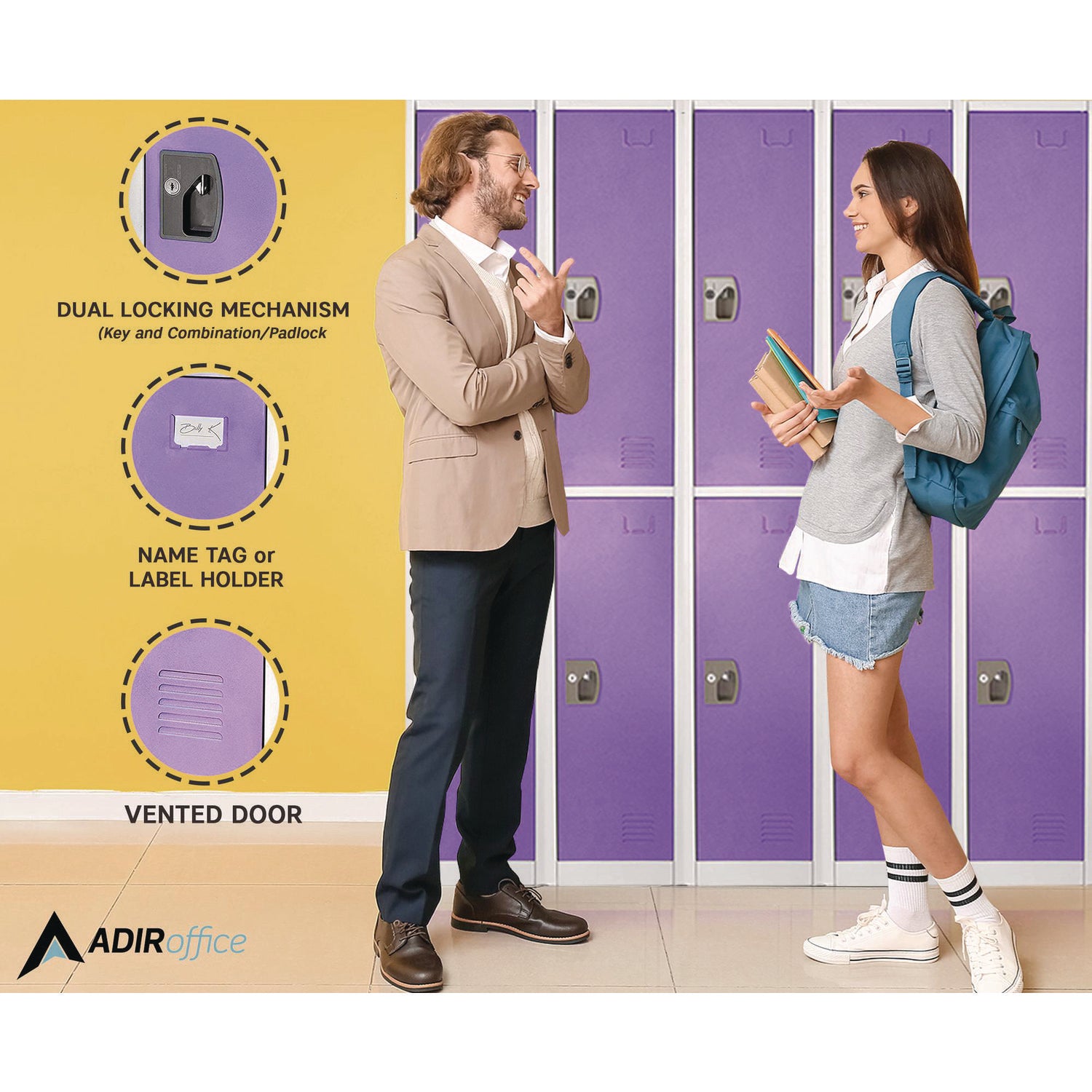 Steel Storage Locker, 2 Compartment, 12 x 12 x 72, Purple AdirOffice Flipcost