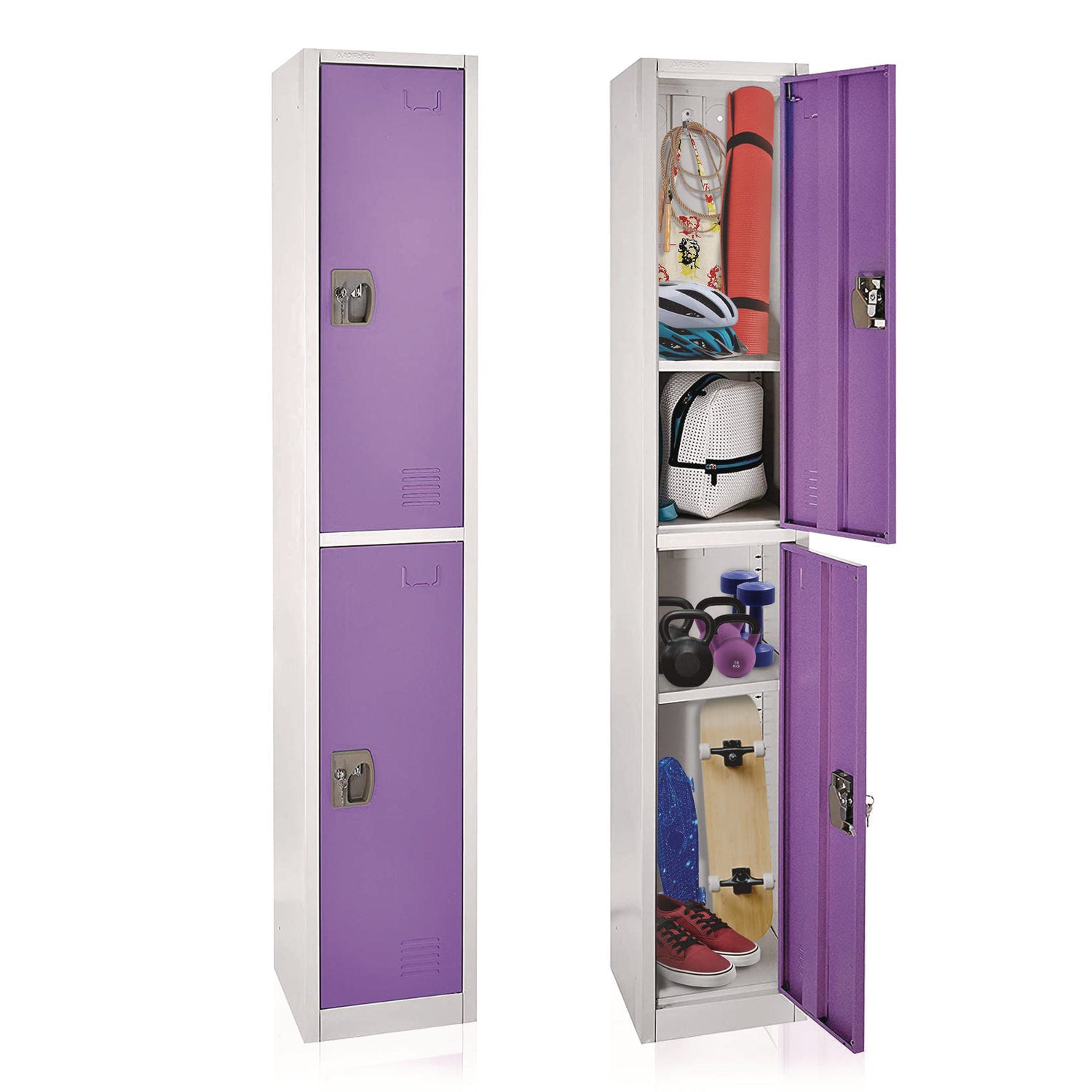 Steel Storage Locker, 2 Compartment, 12 x 12 x 72, Purple AdirOffice Flipcost