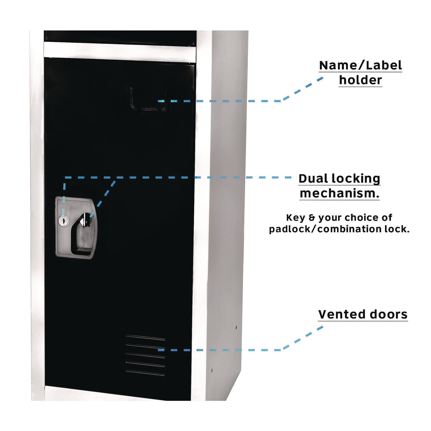 Steel Storage Locker, 3 Compartment, 12 x 12 x 72, Black AdirOffice Flipcost