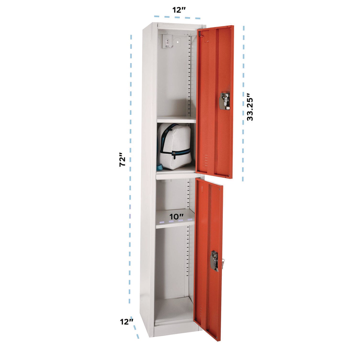 Steel Storage Locker, 2 Compartment, 12 x 12 x 72, Red AdirOffice Flipcost