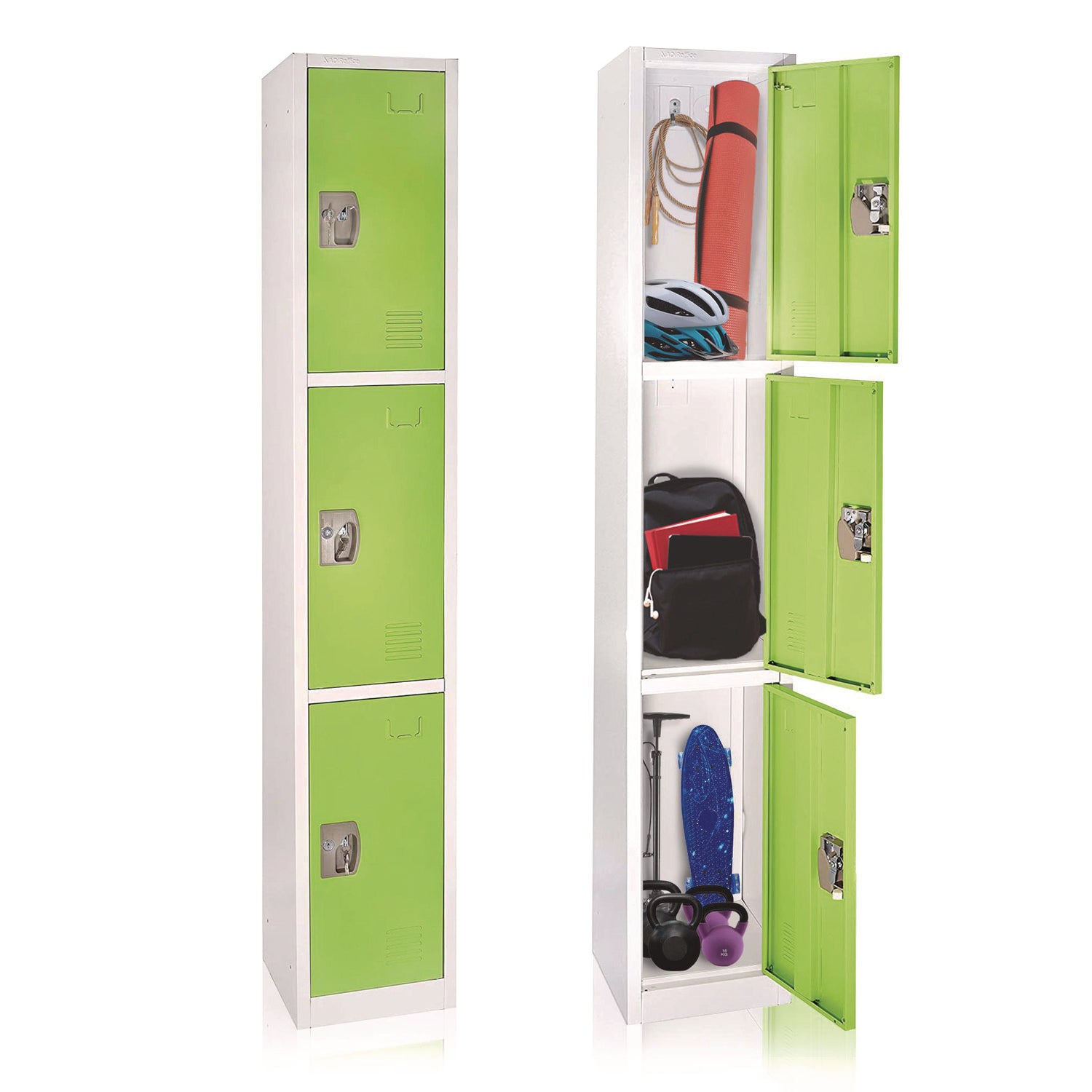 Steel Storage Locker, 3 Compartment, 12 x 12 x 72, Green AdirOffice Flipcost