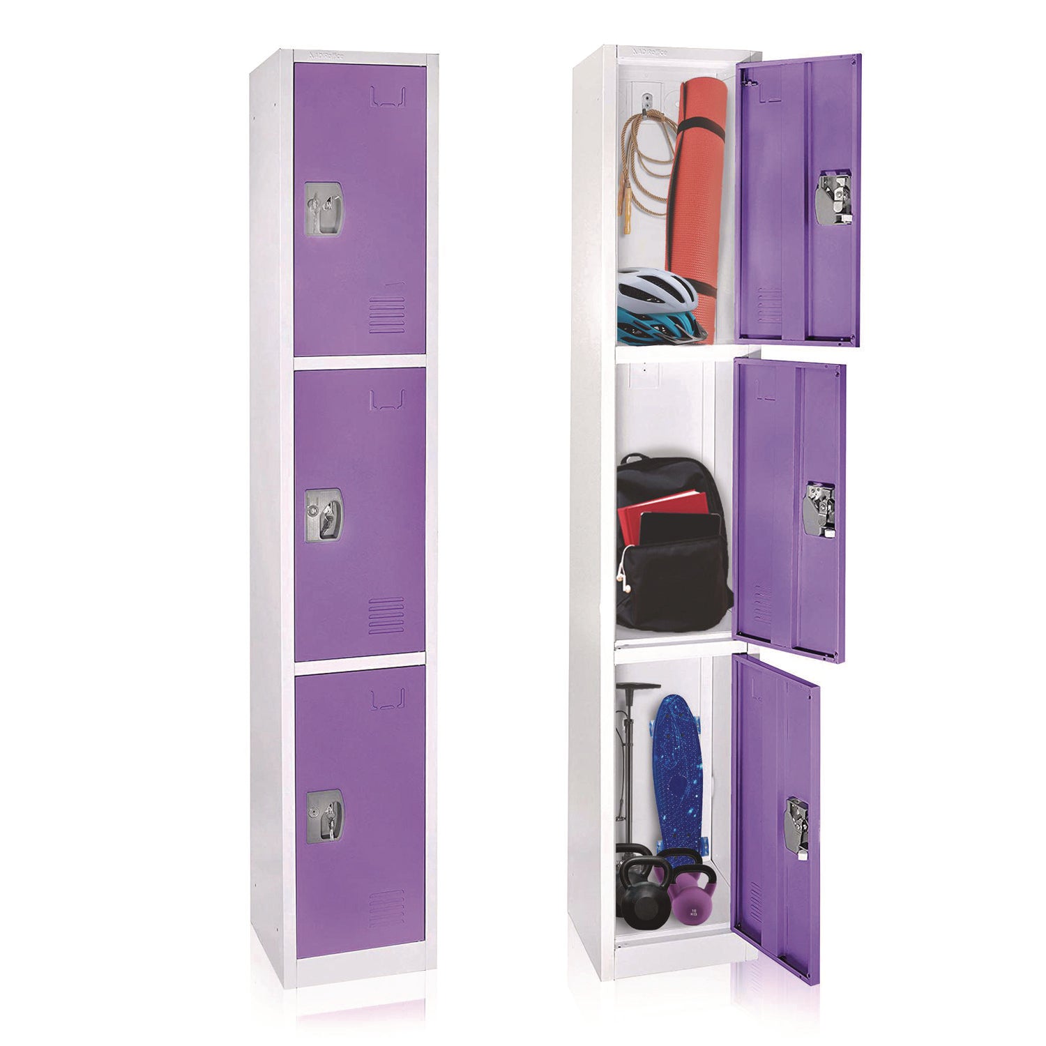 Steel Storage Locker, 3 Compartment, 12 x 12 x 72, Purple AdirOffice Flipcost