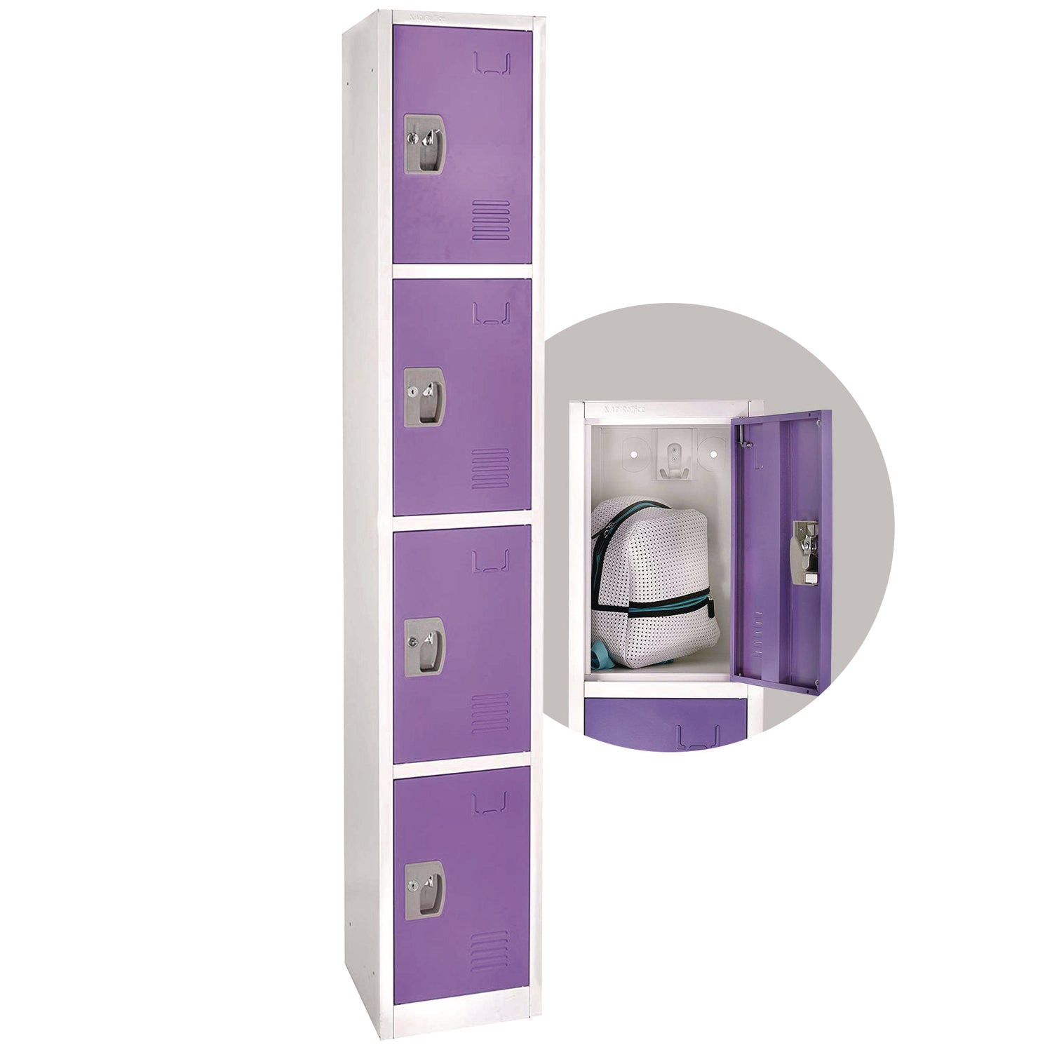 Steel Storage Locker, 4 Compartment, 12 x 12 x 72, Purple AdirOffice Flipcost