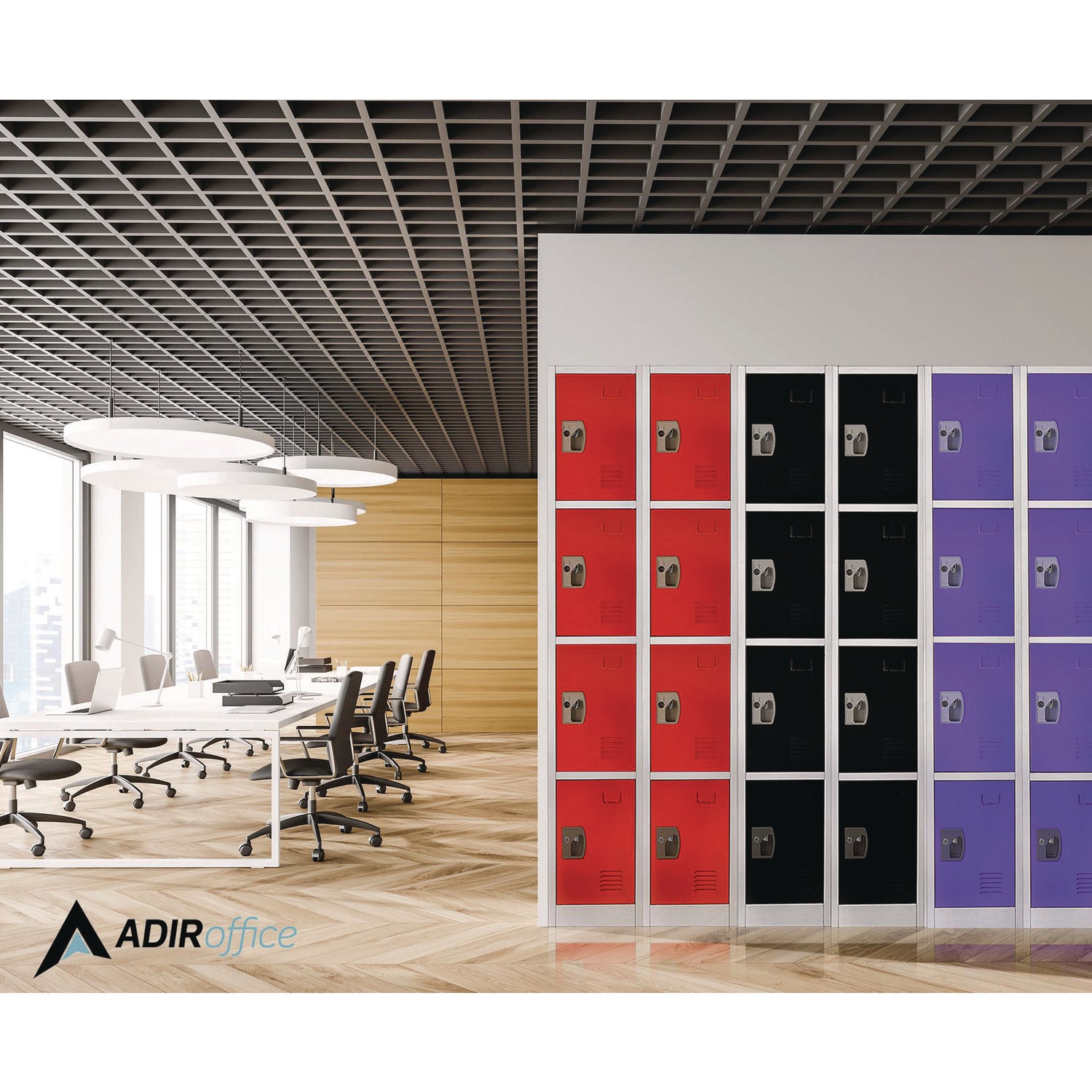 Steel Storage Locker, 4 Compartment, 12 x 12 x 72, Purple AdirOffice Flipcost