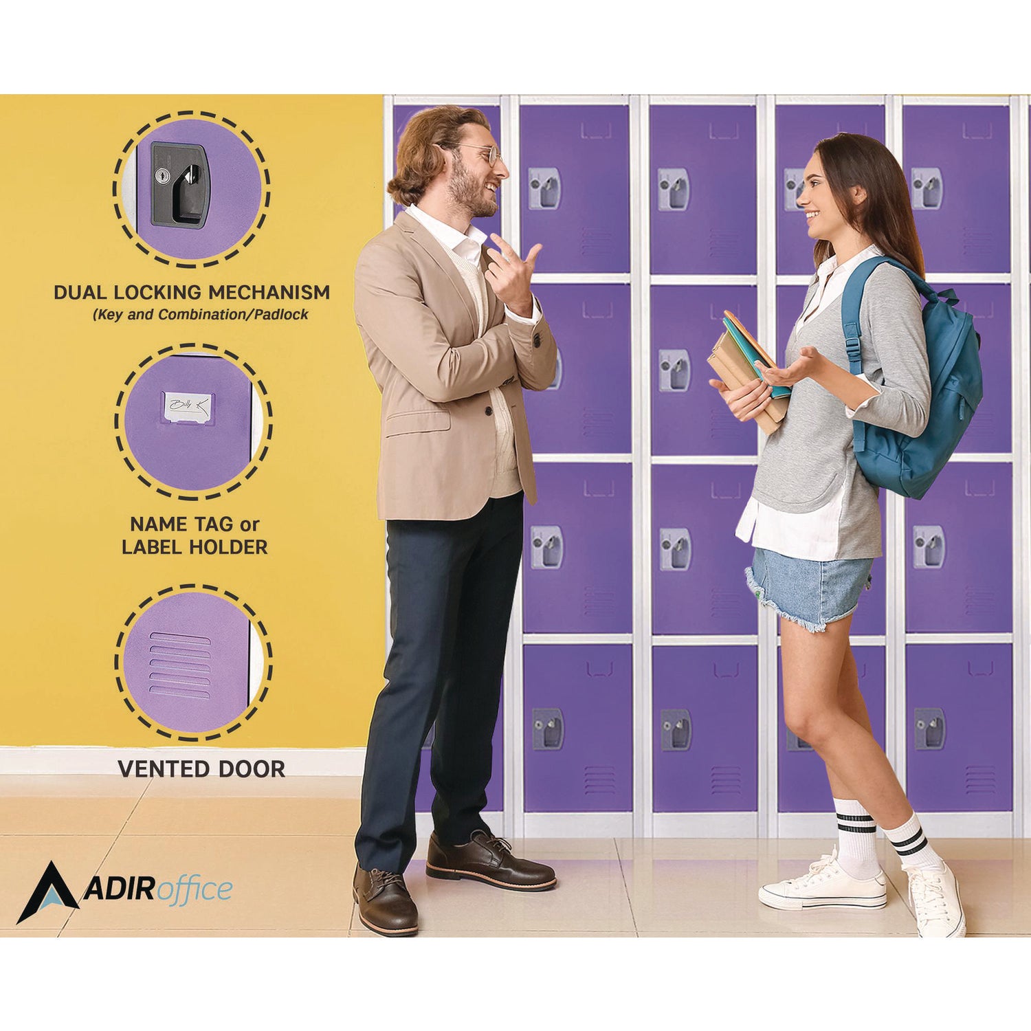 Steel Storage Locker, 4 Compartment, 12 x 12 x 72, Purple AdirOffice Flipcost