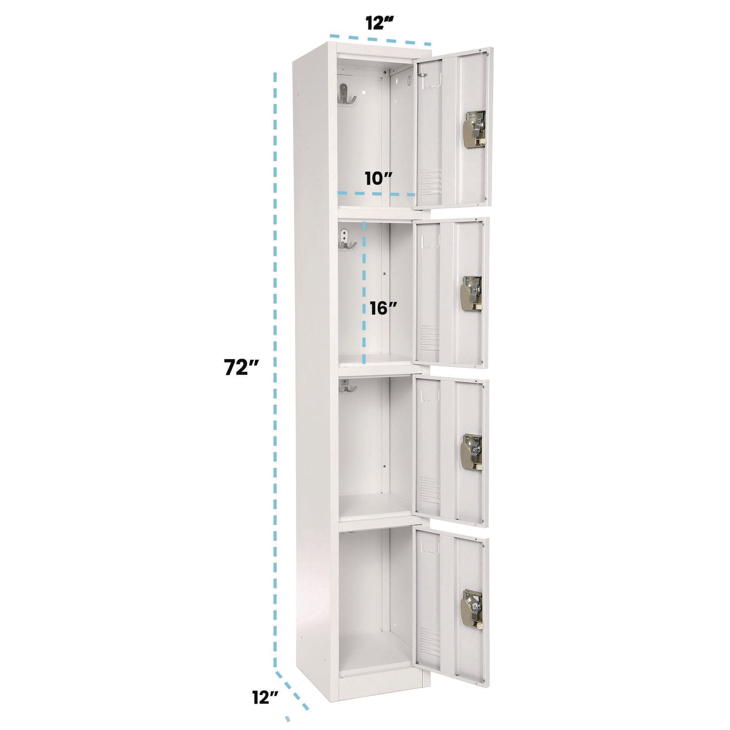 Steel Storage Locker, 4 Compartment, 12 x 12 x 72, White AdirOffice Flipcost