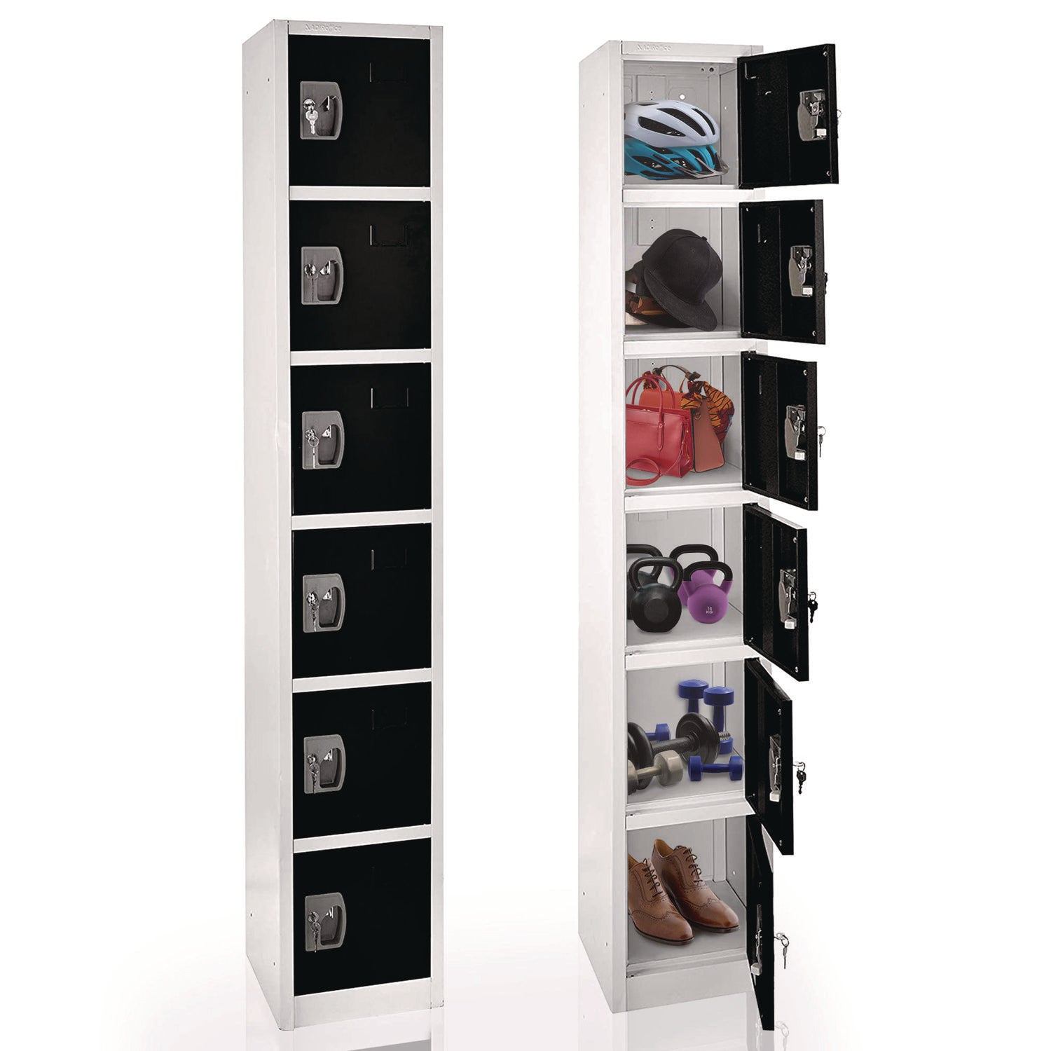 Steel Storage Locker, 6 Compartment, 12 x 12 x 72, Black AdirOffice Flipcost