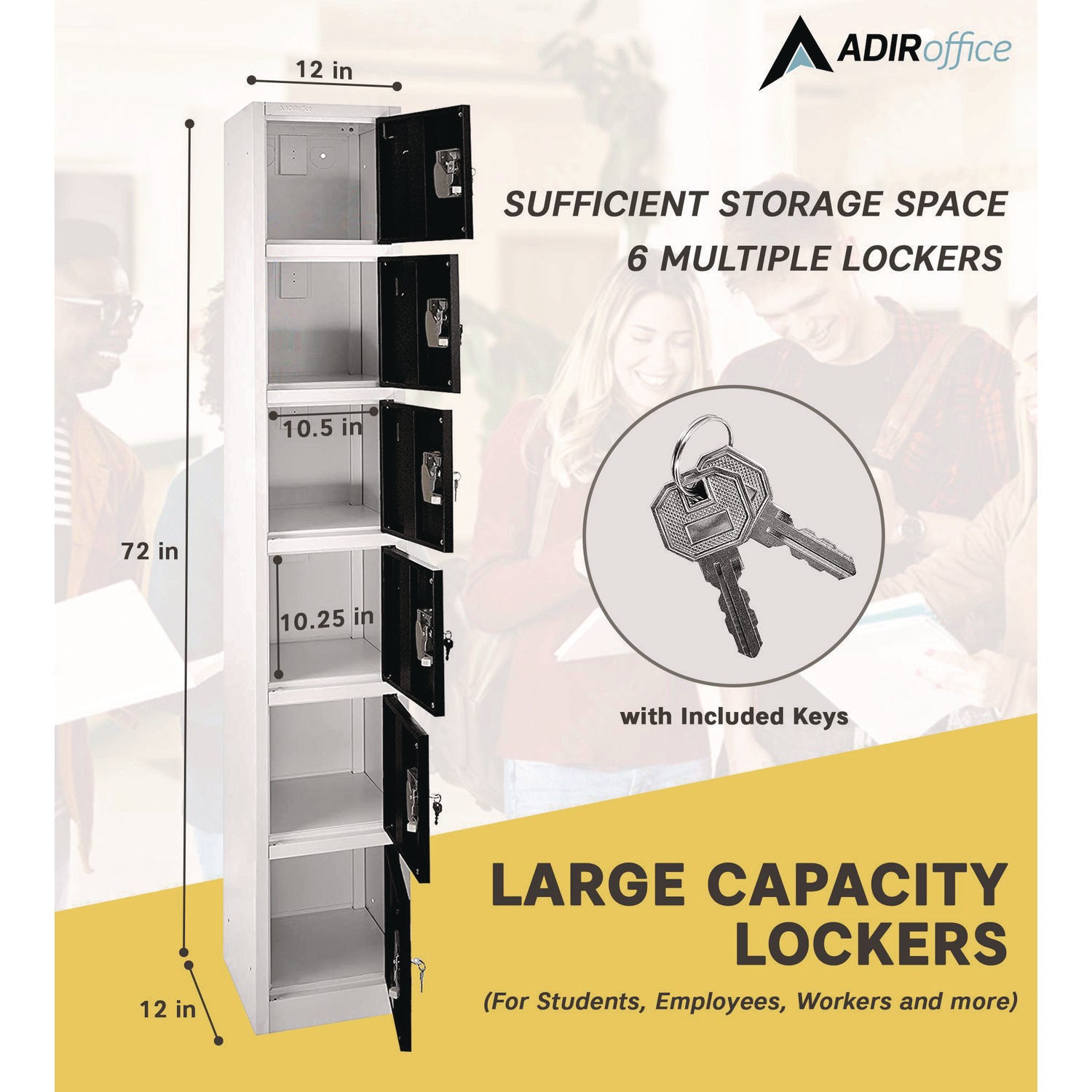 Steel Storage Locker, 6 Compartment, 12 x 12 x 72, Black AdirOffice Flipcost