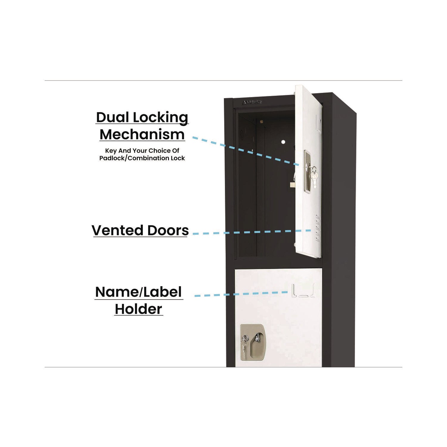 Steel Storage Locker, 4 Compartment, 12 x 12 x 72, Black Body/White Doors AdirOffice Flipcost