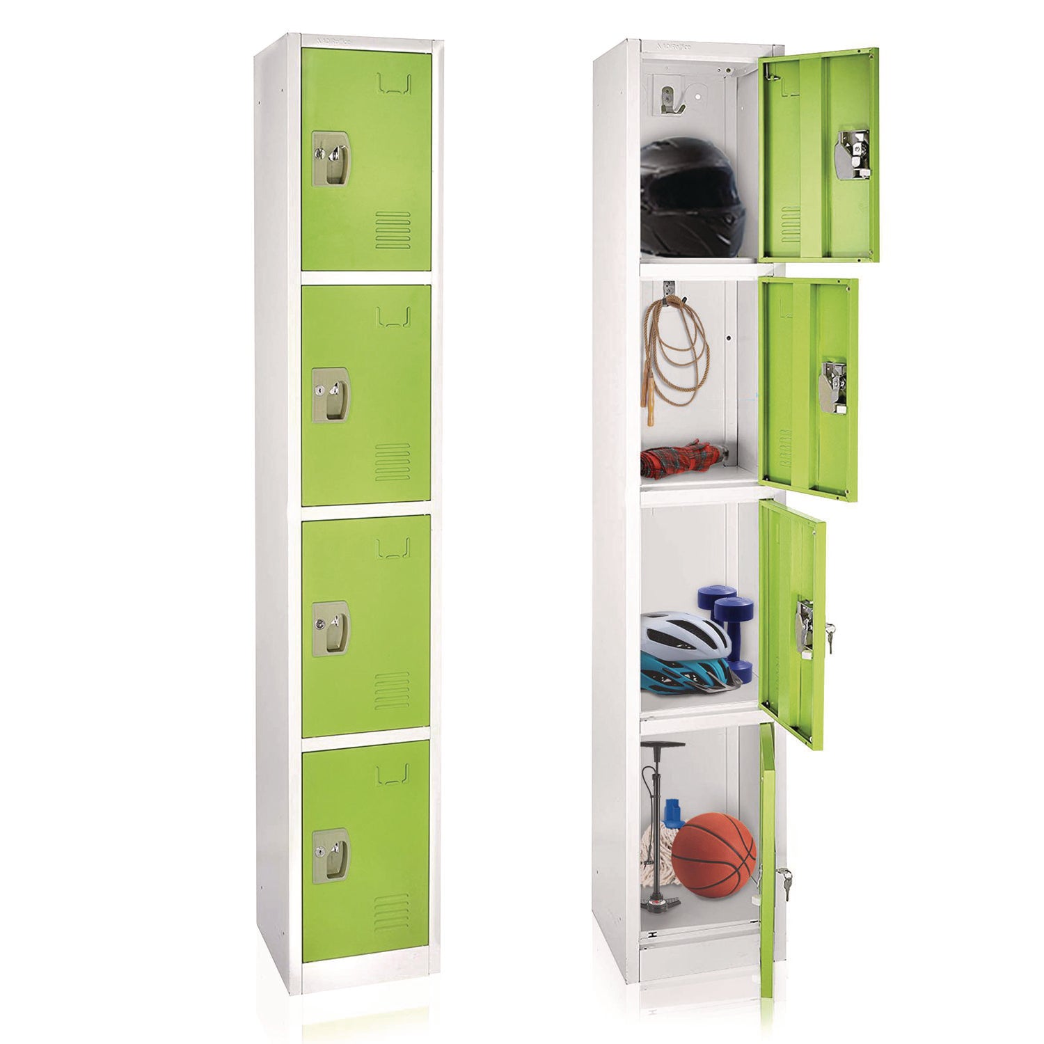 Steel Storage Locker, 4 Compartment, 12 x 12 x 72, Green AdirOffice Flipcost