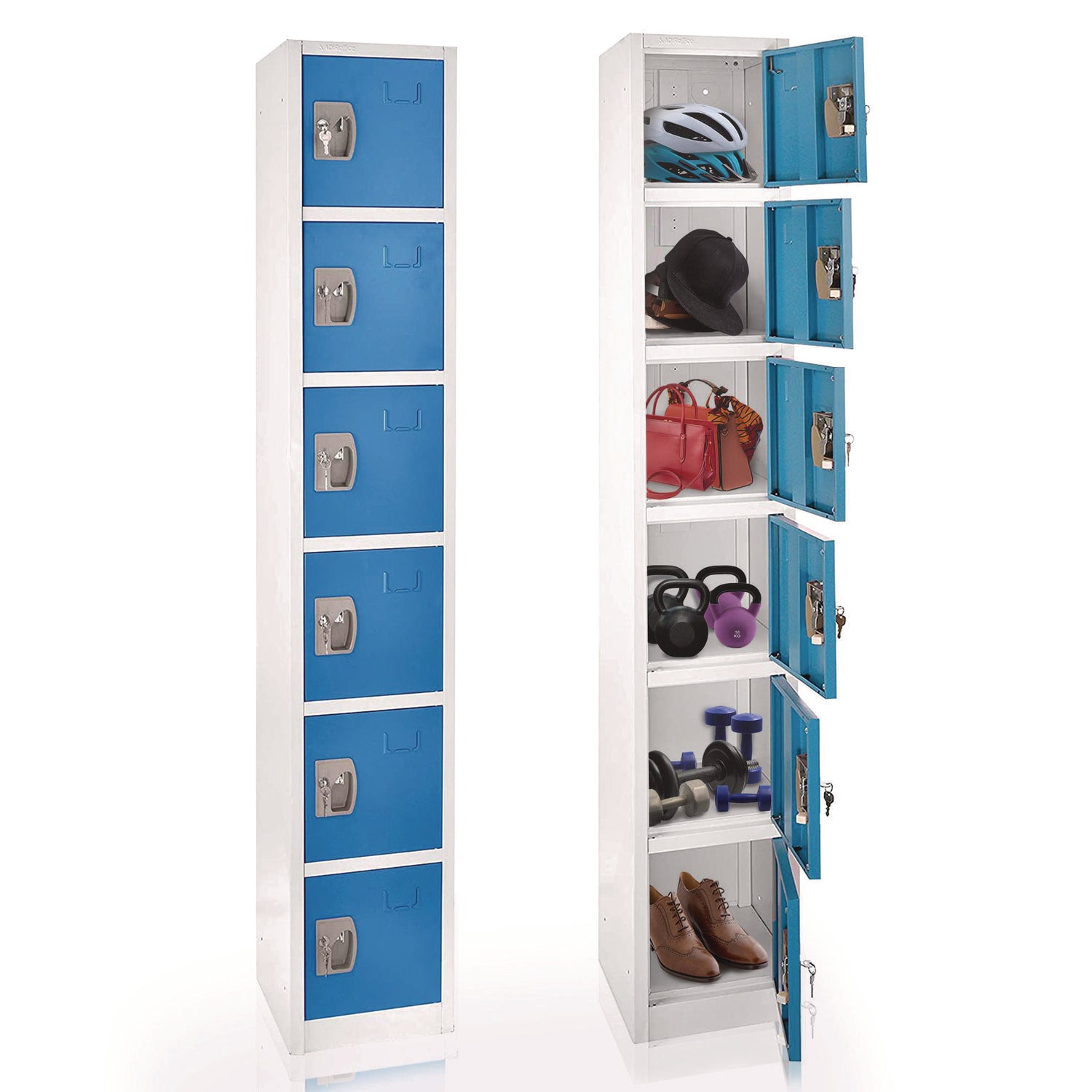 Steel Storage Locker, 6 Compartment, 12 x 12 x 72, Blue AdirOffice Flipcost