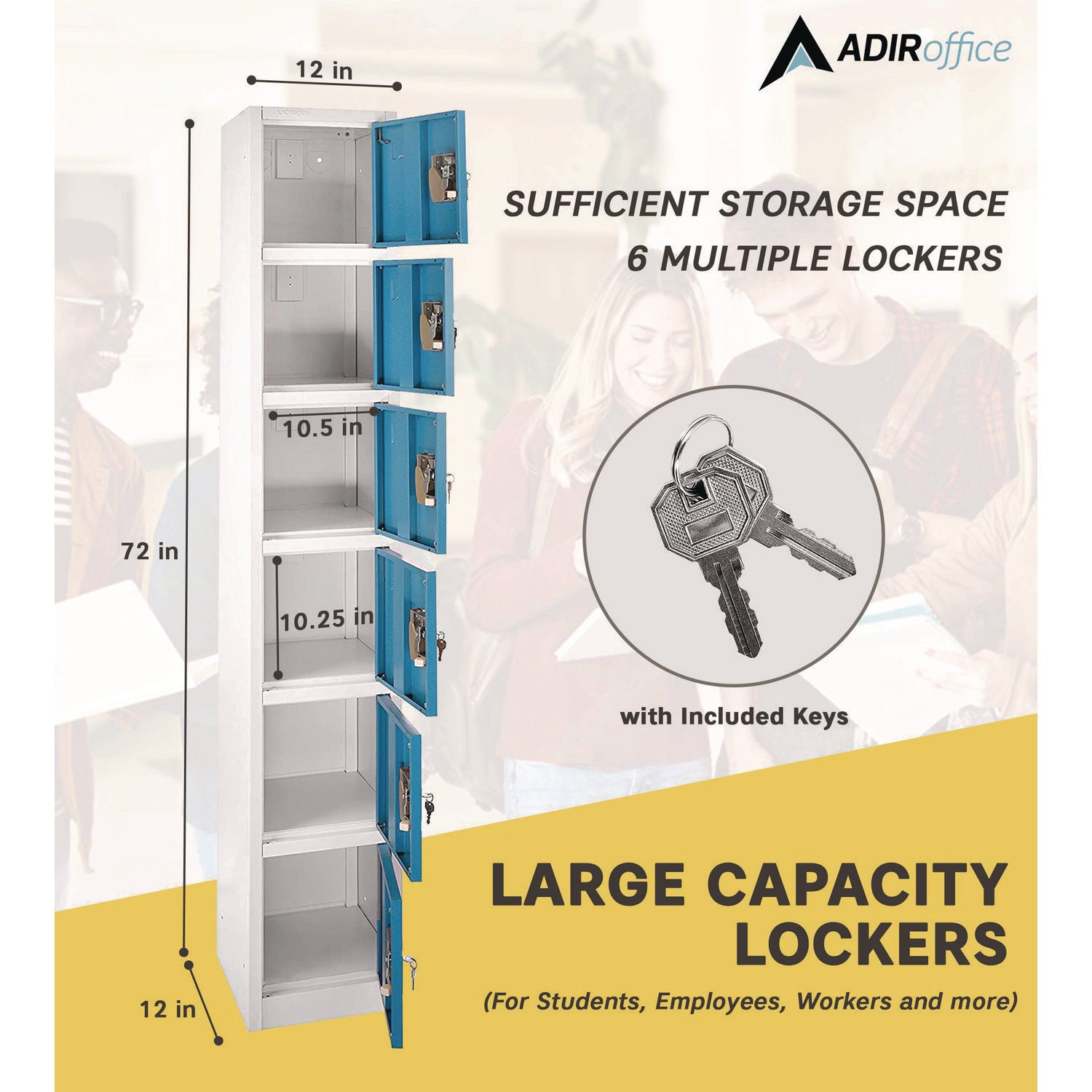 Steel Storage Locker, 6 Compartment, 12 x 12 x 72, Blue AdirOffice Flipcost