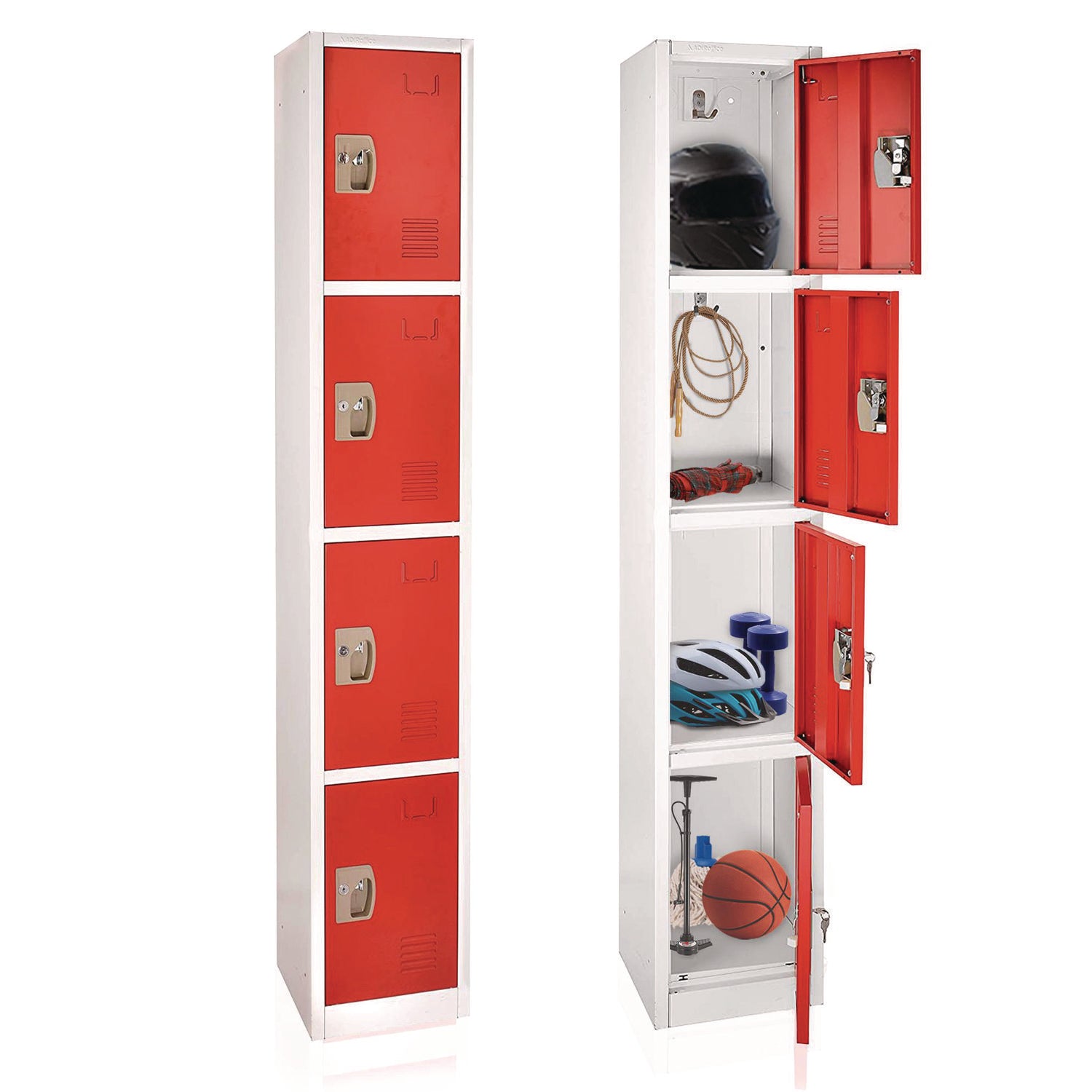 Steel Storage Locker, 4 Compartment, 12 x 12 x 72, Red AdirOffice Flipcost