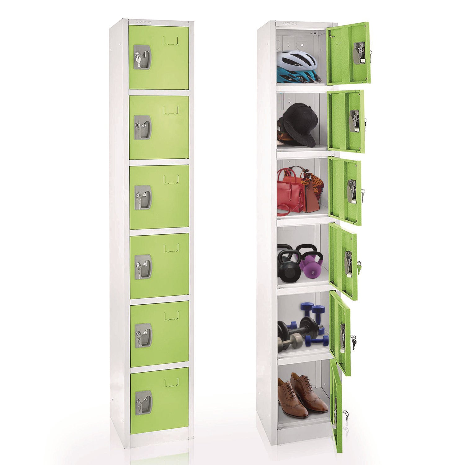 Steel Storage Locker, 6 Compartment, 12 x 12 x 72, Green AdirOffice Flipcost