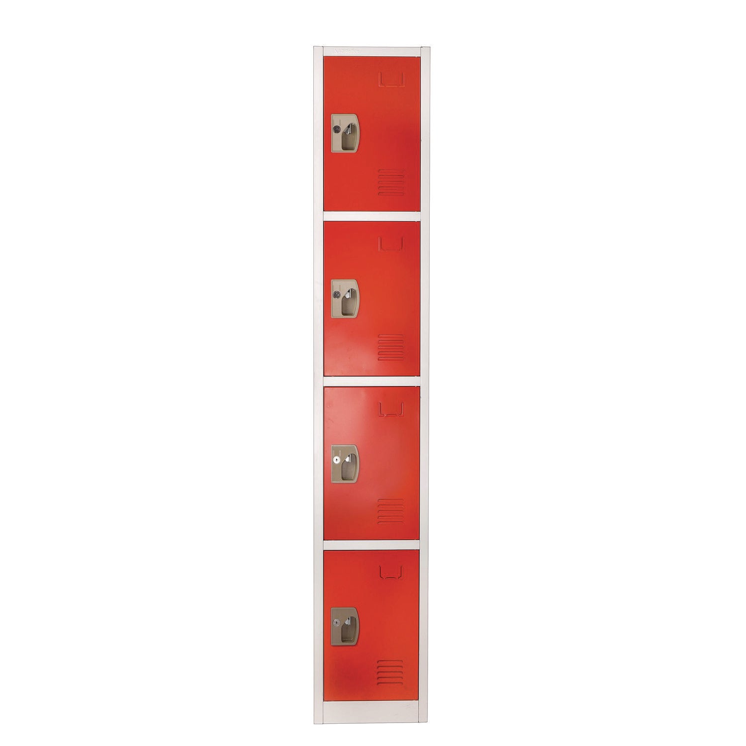 Steel Storage Locker, 4 Compartment, 12 x 12 x 72, Red