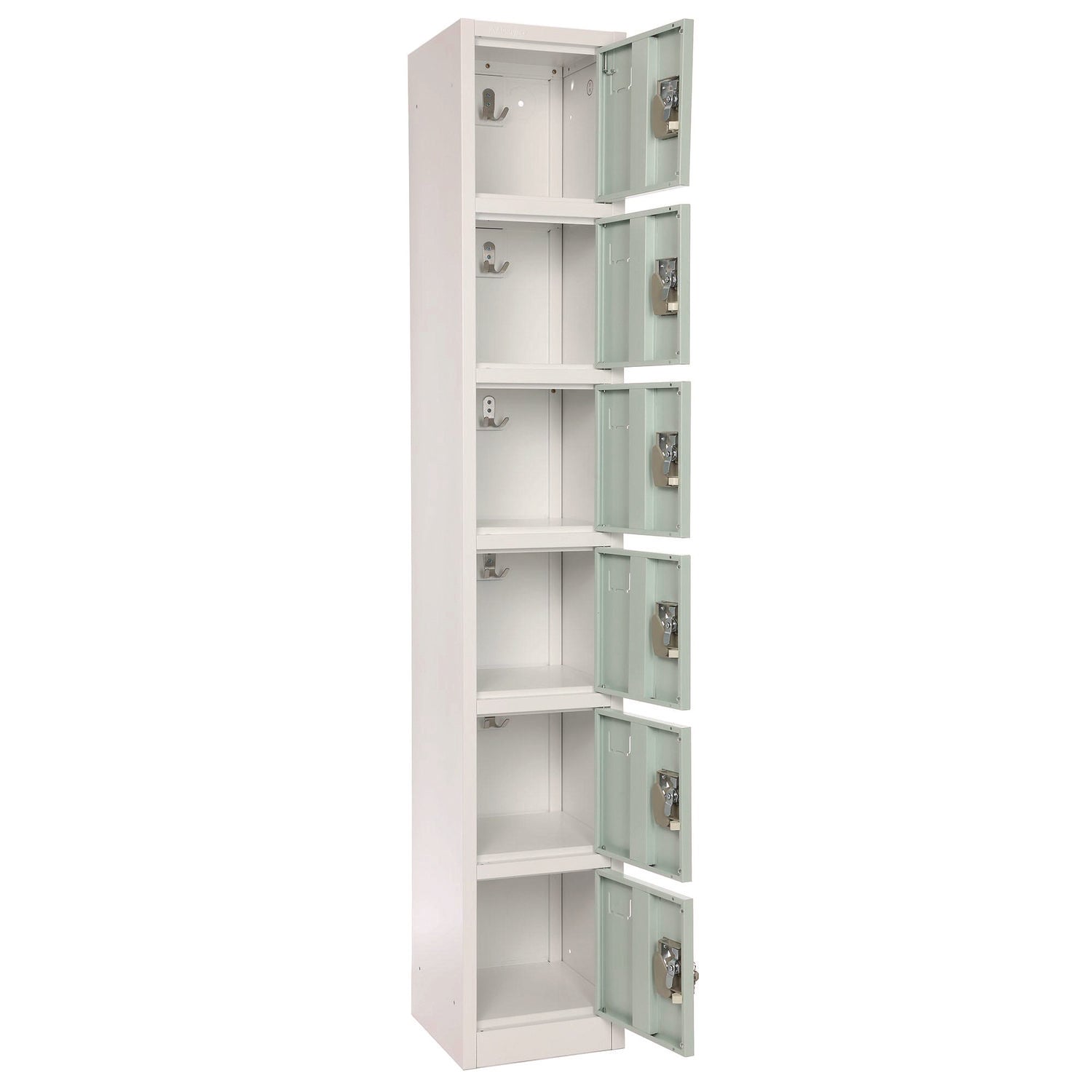 Steel Storage Locker, 6 Compartment, 12 x 12 x 72, Misty Green AdirOffice Flipcost