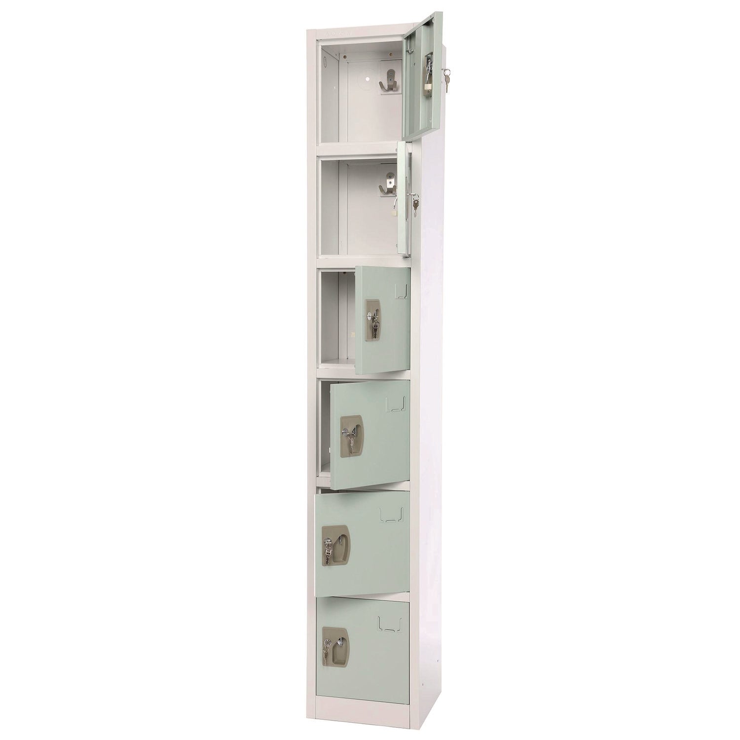 Steel Storage Locker, 6 Compartment, 12 x 12 x 72, Misty Green AdirOffice Flipcost