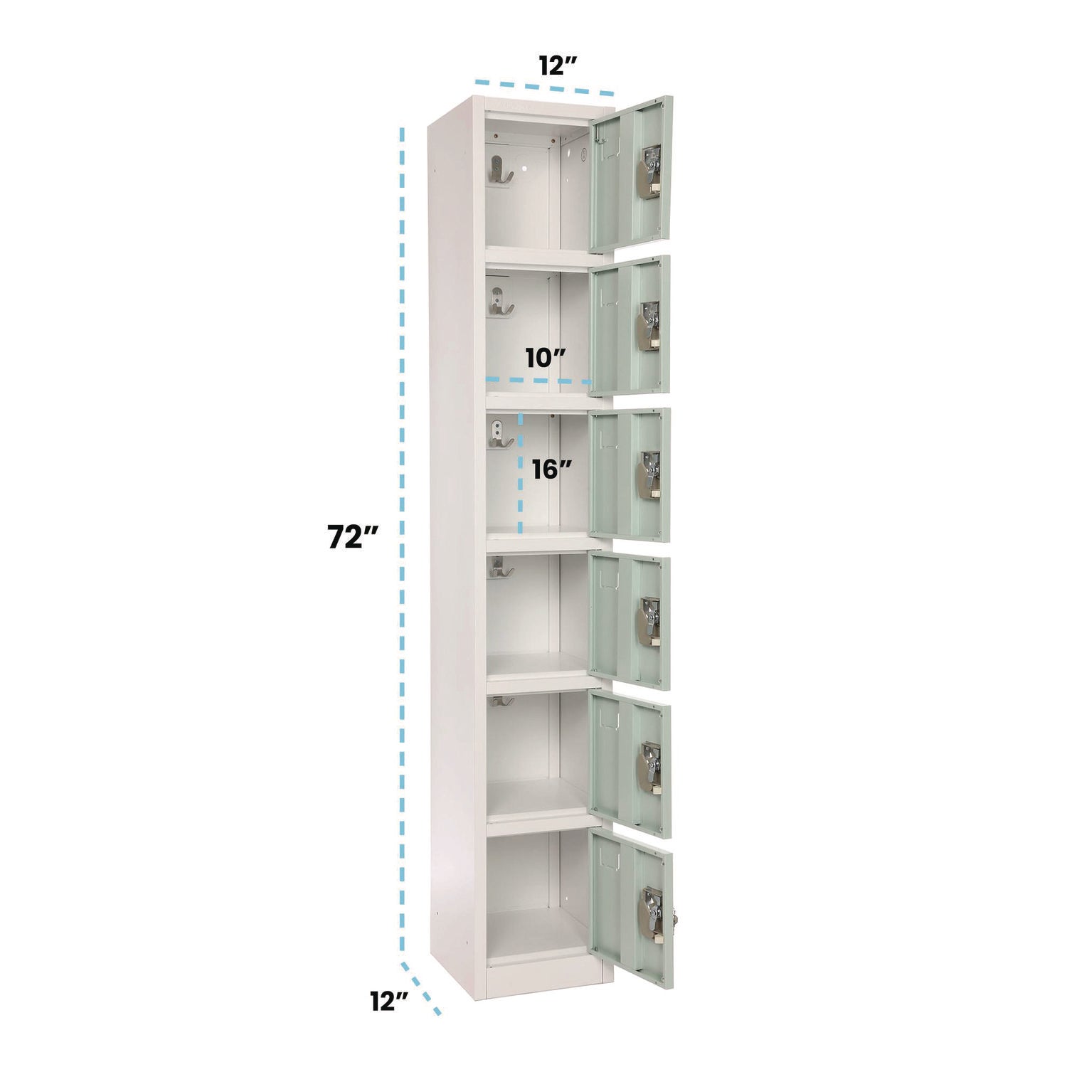 Steel Storage Locker, 6 Compartment, 12 x 12 x 72, Misty Green AdirOffice Flipcost