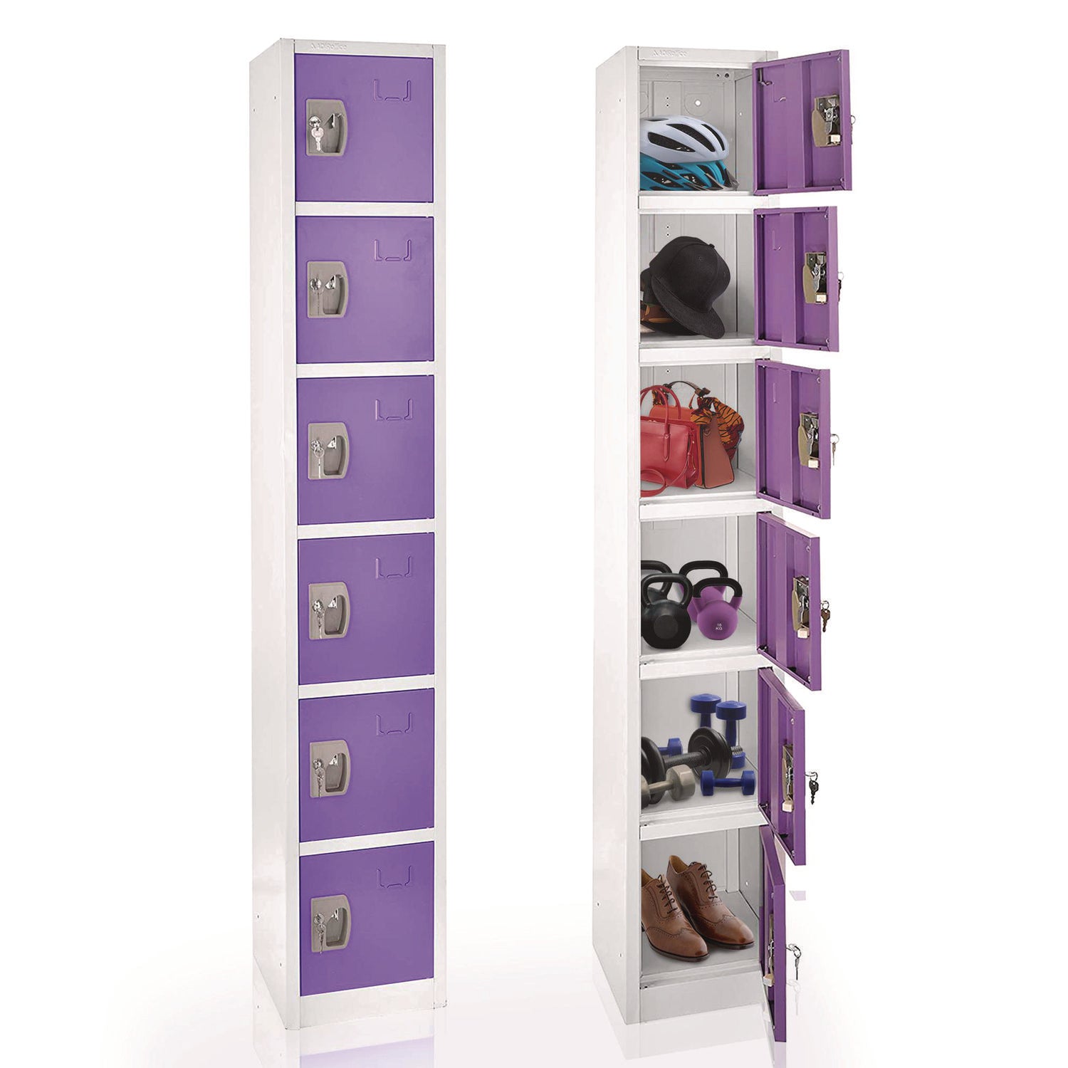 Steel Storage Locker, 6 Compartment, 12 x 12 x 72, Purple AdirOffice Flipcost