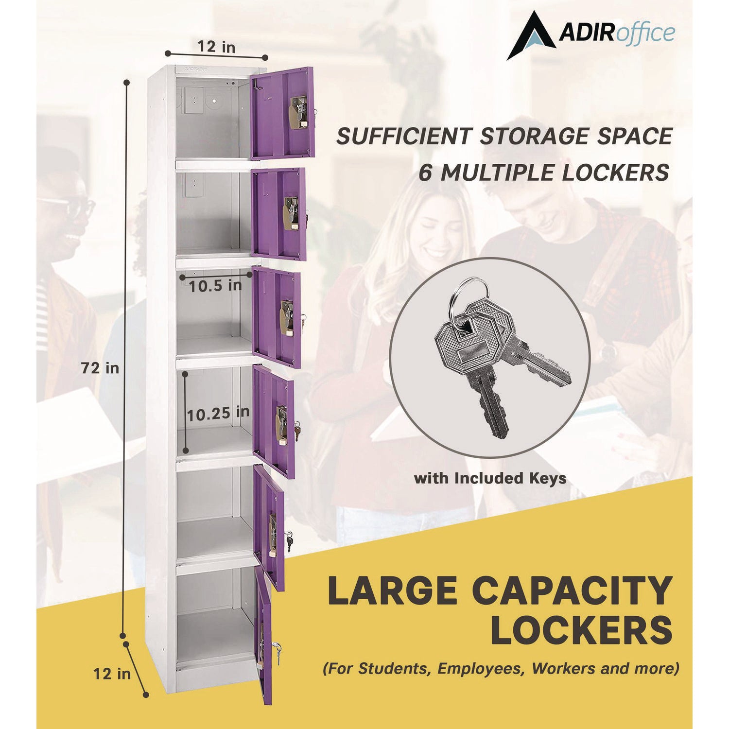 Steel Storage Locker, 6 Compartment, 12 x 12 x 72, Purple AdirOffice Flipcost