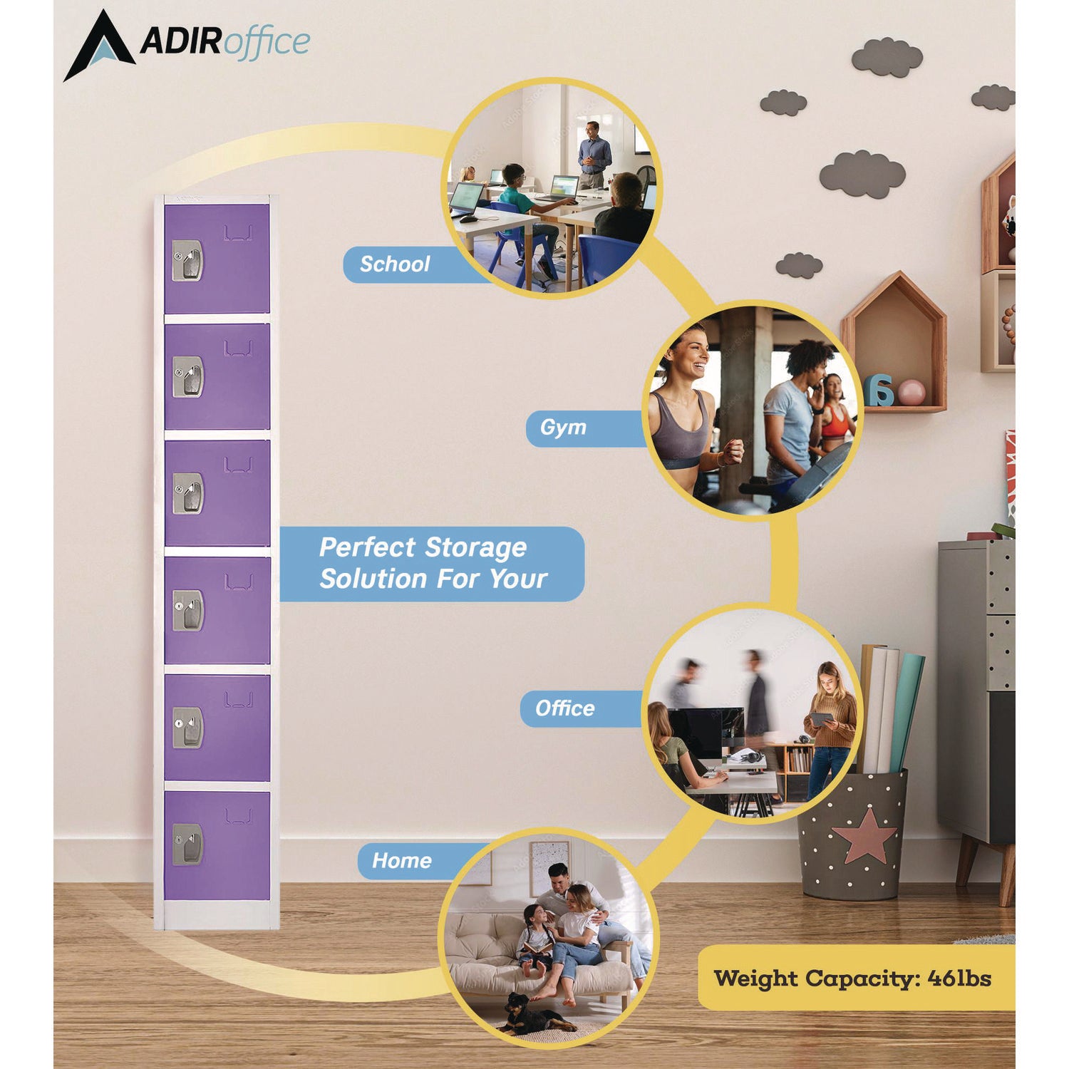 Steel Storage Locker, 6 Compartment, 12 x 12 x 72, Purple AdirOffice Flipcost