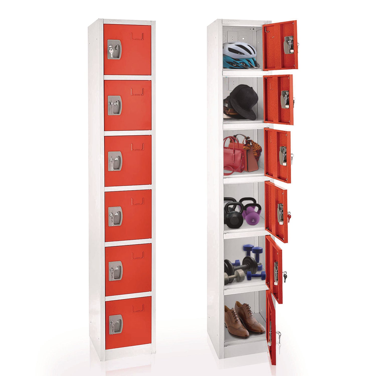 Steel Storage Locker, 6 Compartment, 12 x 12 x 72, Red AdirOffice Flipcost