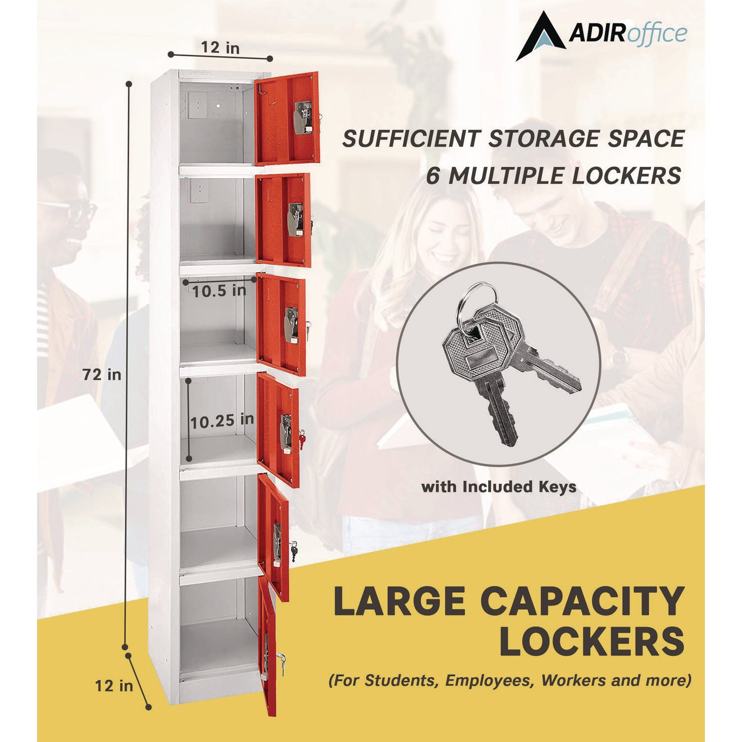 Steel Storage Locker, 6 Compartment, 12 x 12 x 72, Red AdirOffice Flipcost