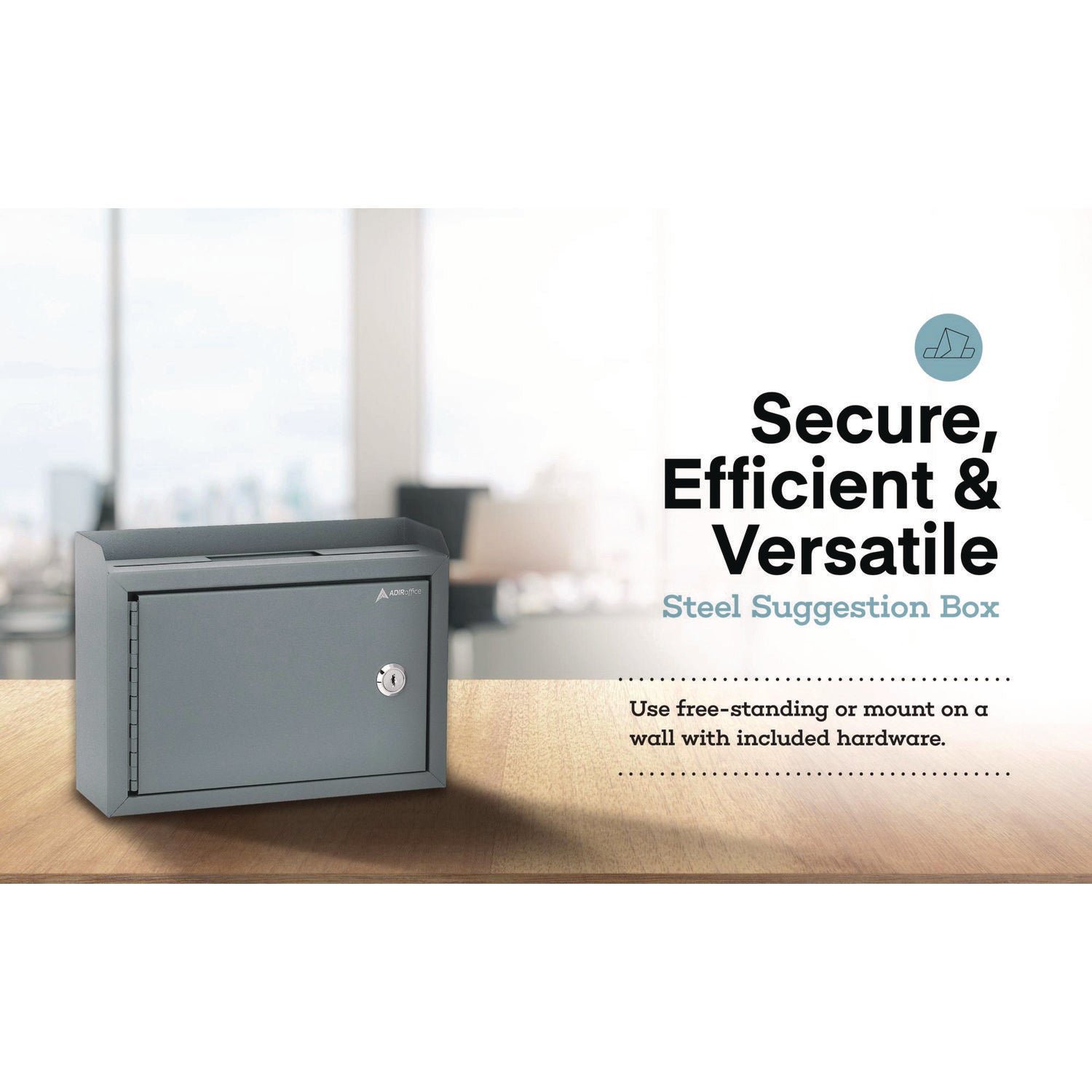 Medium Size Steel Multi-Purpose Secure Drop Box, 9.8 x 3.4 x 7.5, Gray AdirOffice Flipcost