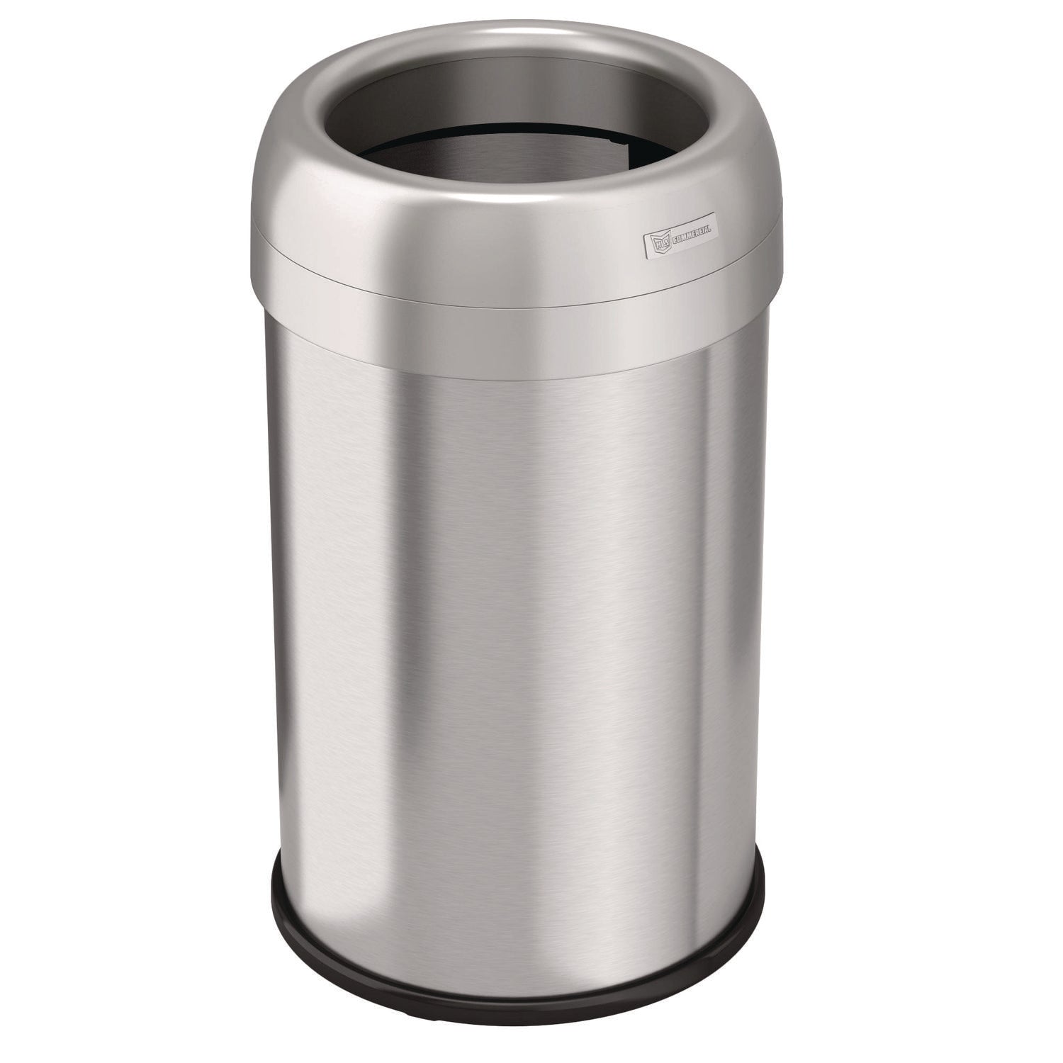 Open Top Trash Can, 13 gal, Plastic/Stainless Steel, Silver