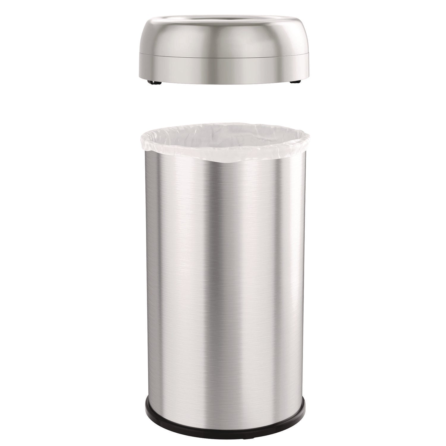 Open Top Trash Can, Round, 16 gal, Plastic/Stainless Steel, Silver HLS Commercial® Flipcost