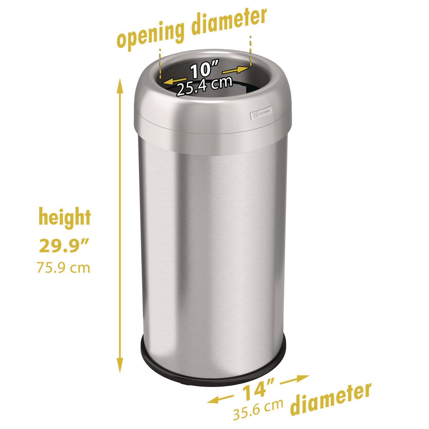 Open Top Trash Can, Round, 16 gal, Plastic/Stainless Steel, Silver HLS Commercial® Flipcost