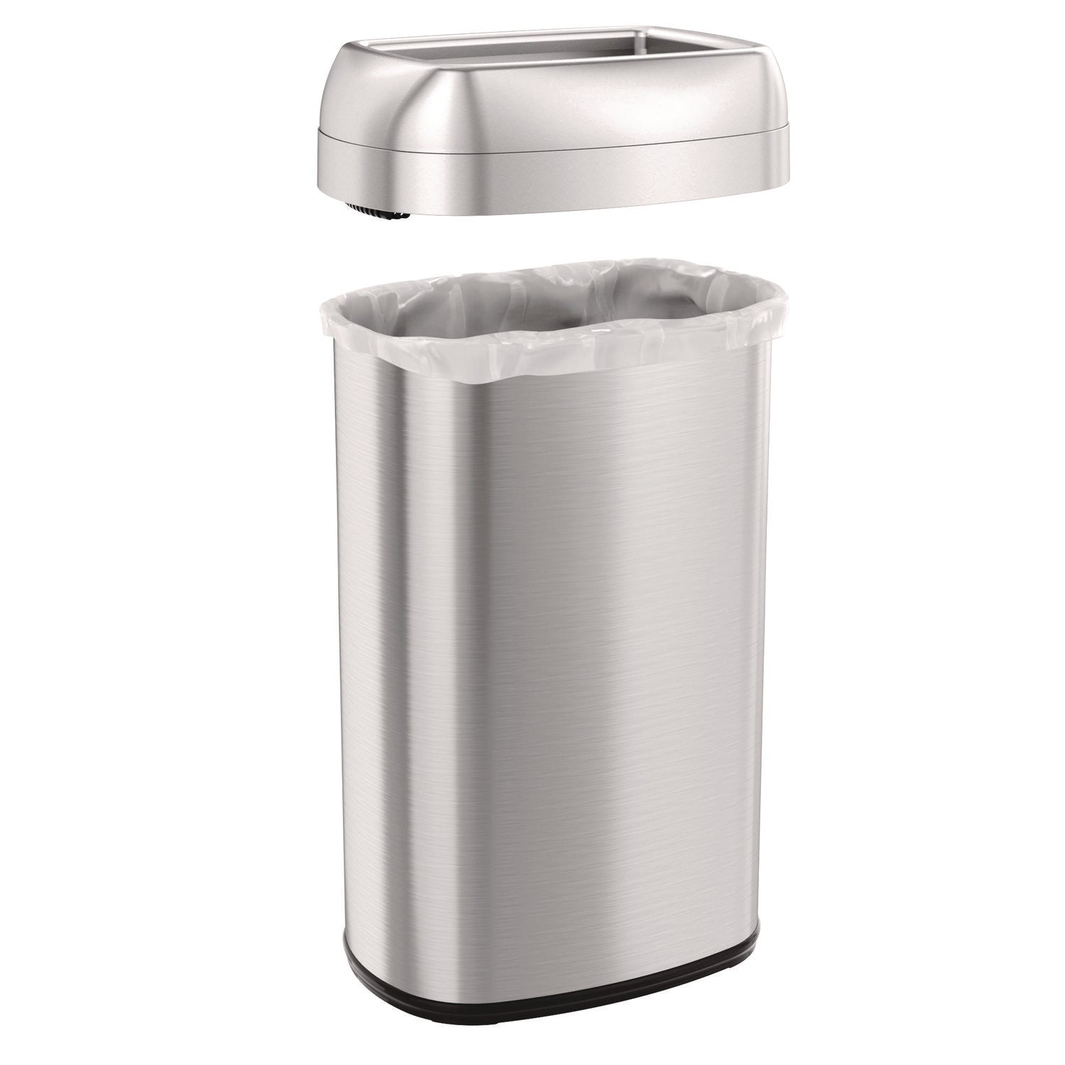 Open Top Trash Can, Oval, 16 gal, Plastic/Stainless Steel, Silver HLS Commercial® Flipcost