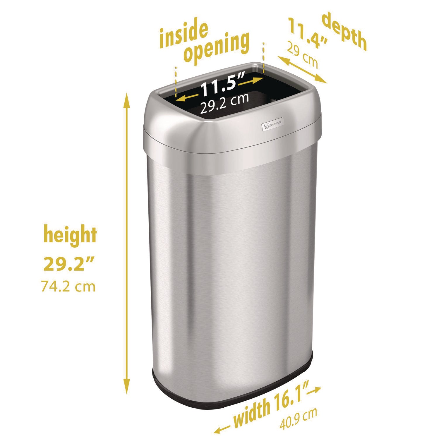 Open Top Trash Can, Oval, 16 gal, Plastic/Stainless Steel, Silver HLS Commercial® Flipcost