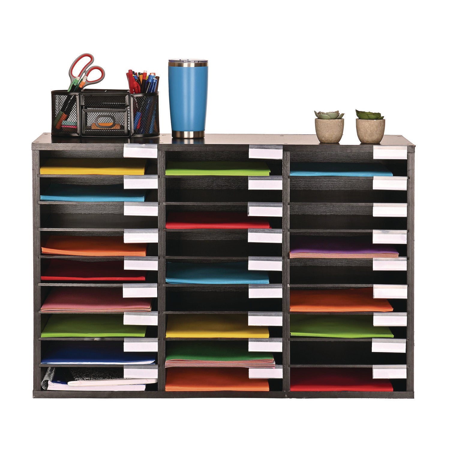 Wooden 27 Compartment Literature Organizer, 27 Sections, Letter Size, 31.49 x 11.81 x 21.65, Black AdirOffice Flipcost