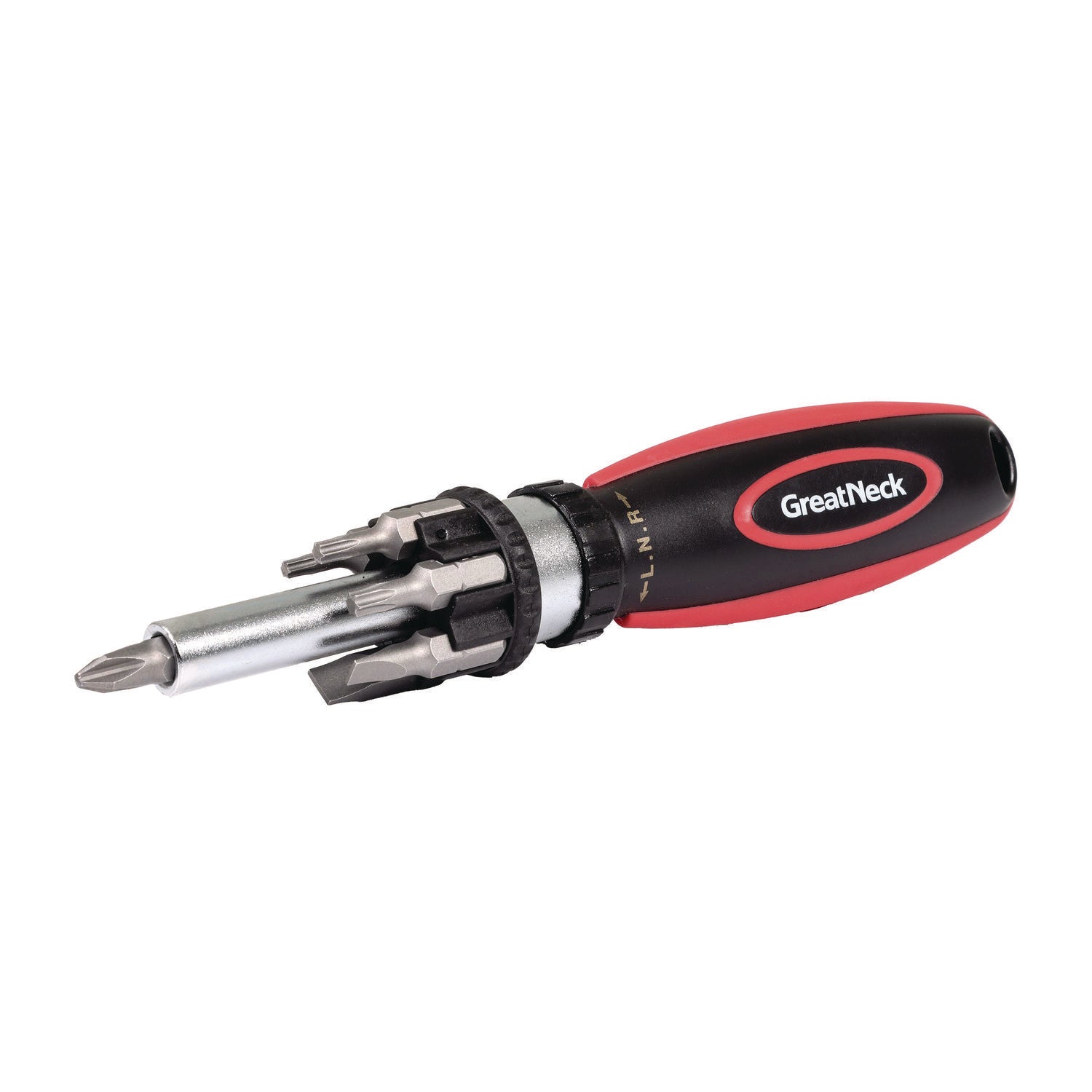 Great Neck® Ratcheting Screw/Nut Driver Set, Phillips/Slotted/Star Bits, 7" Long, Black/Red