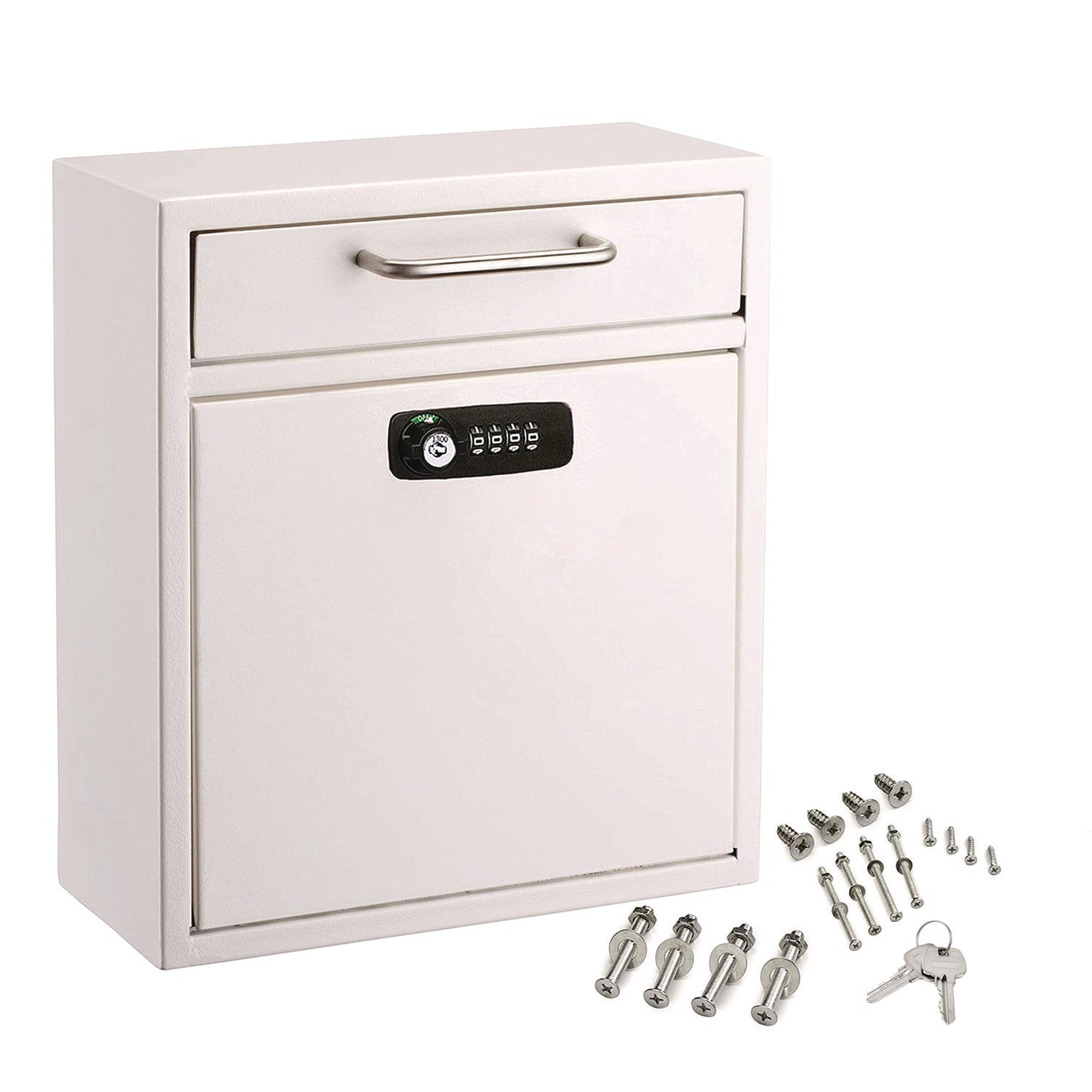 Medium Secure Drop Box Wall Mounted Locking Mail Box with Key and Combination Lock, 10.51 x 4.72 x 12, White AdirOffice Flipcost