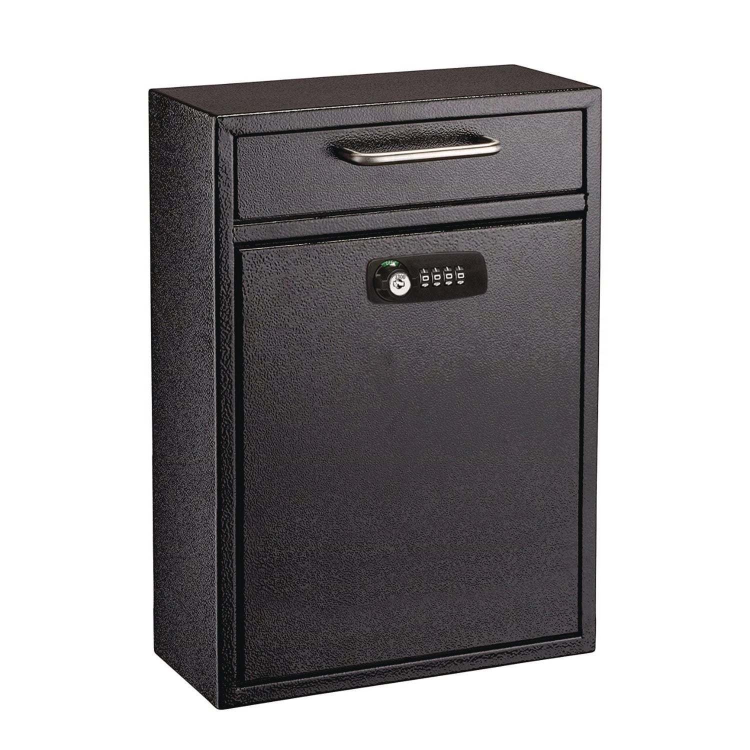 Large Secure Drop Box Wall Mounted Locking Mail Box with Key and Combination lock, 11.2 x 4.7 x 16.2, Black