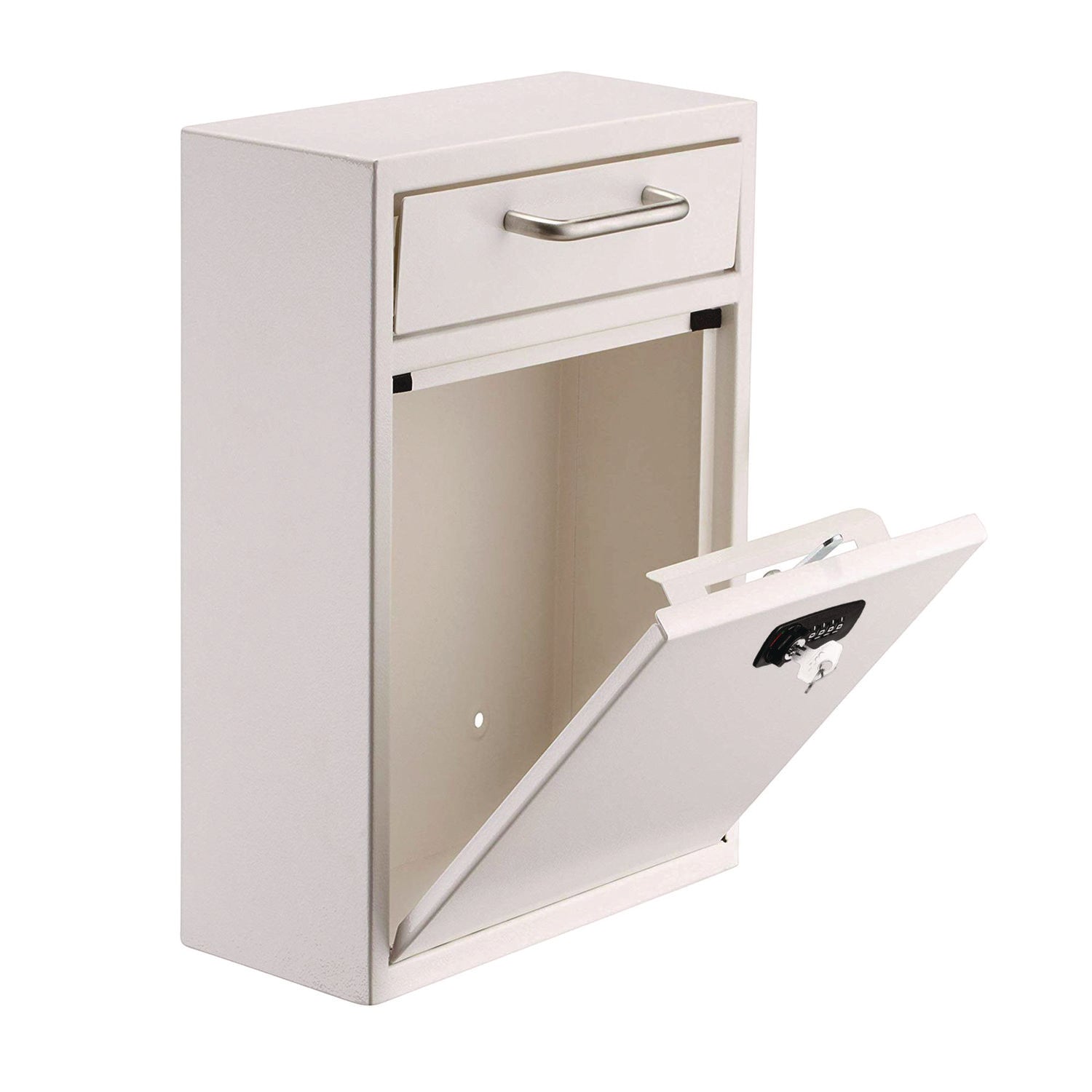 Large Secure Drop Box Wall Mounted Locking Mail Box with Key and Combination lock, 11.2 x 4.7 x 16.2, White AdirOffice Flipcost