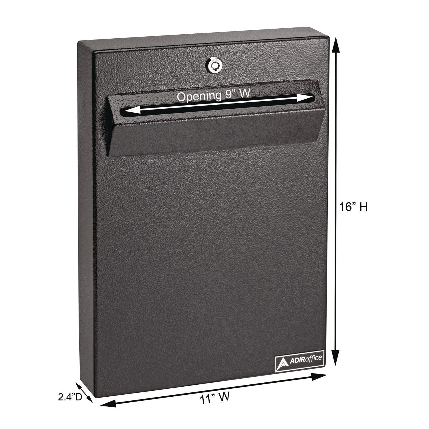 Large Wall Mounted Weatherproof Steel Secure Drop Box, 11 x 2.4 x 16, Black AdirOffice Flipcost