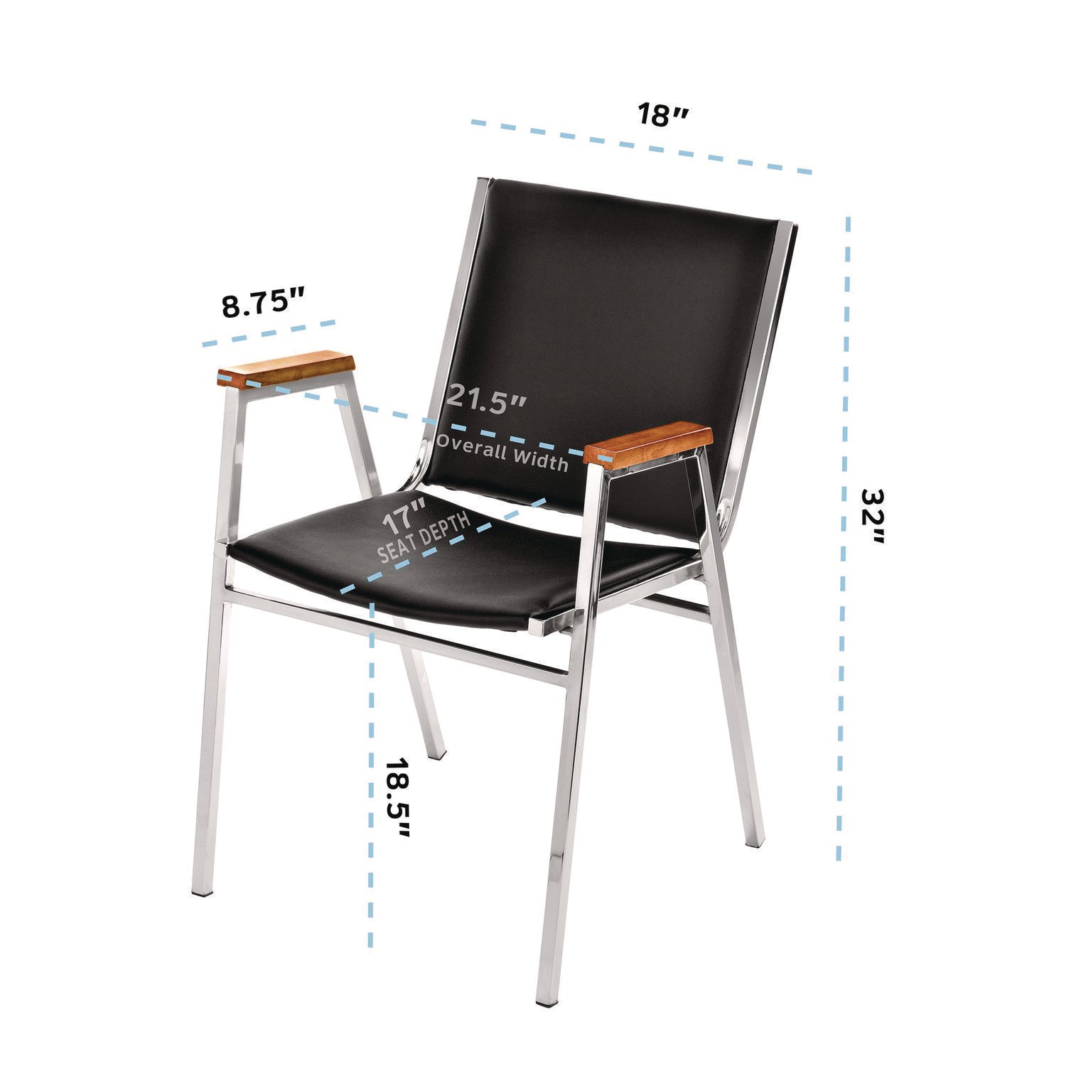 Vinyl Chrome Frame Stackable Office Chair, 16.5 x 22 x 32, Black Seat, Black Back, Chrome Base AdirOffice Flipcost