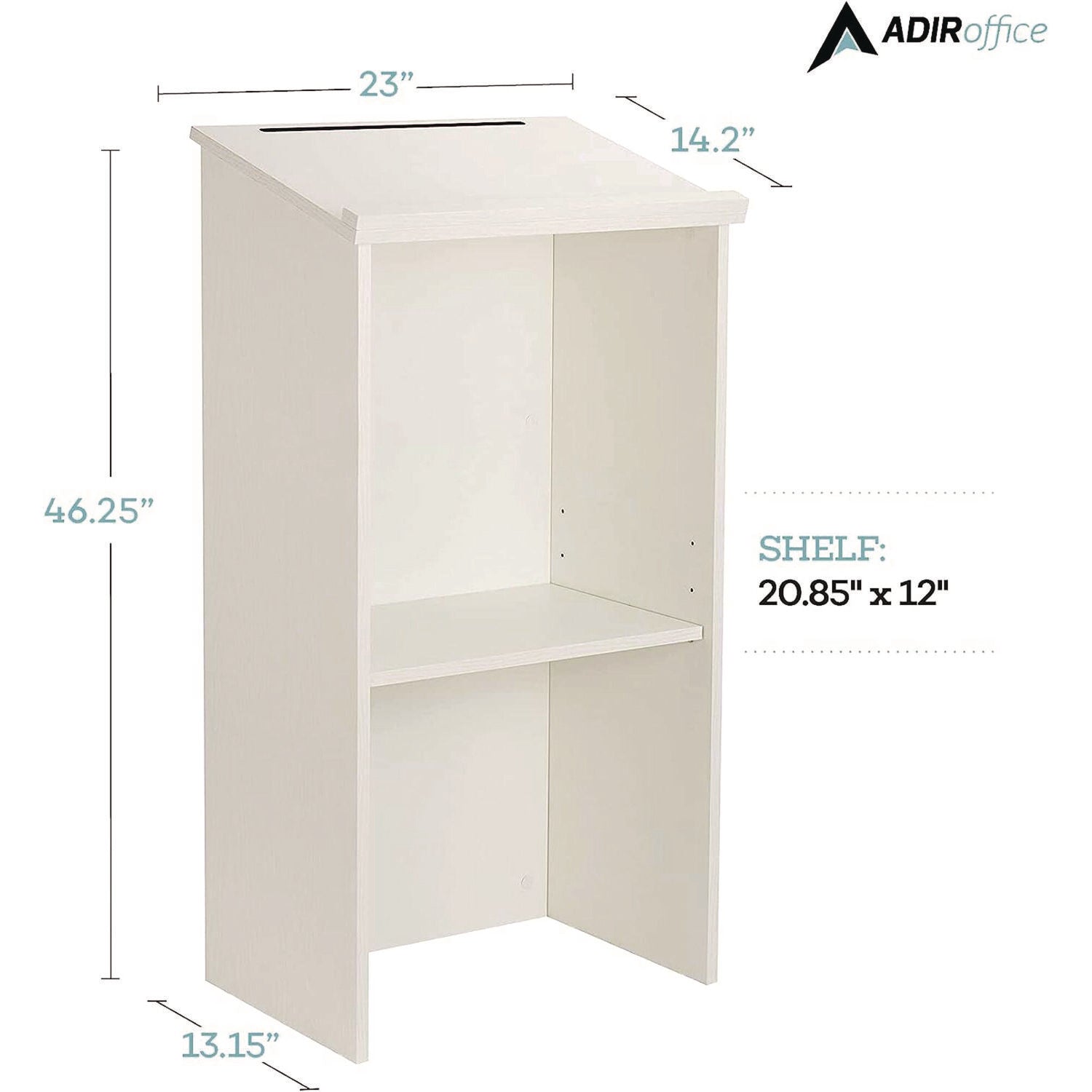 Wood Stand-up Podium Lectern Speaker Stand, 23 x 15 x 45.8, White AdirOffice Flipcost