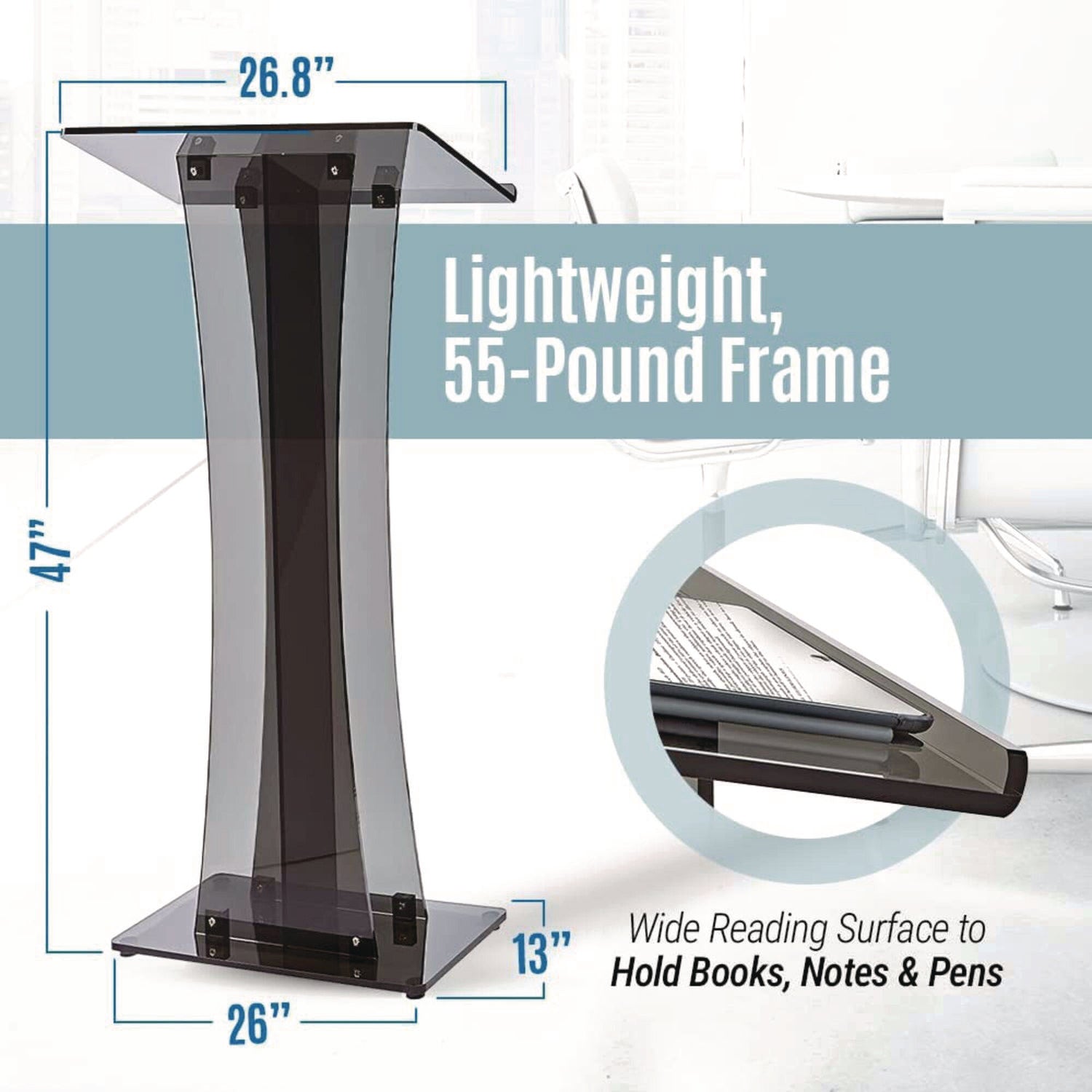 Acrylic Stand-Up Podium Lectern Speaker Stand, 26 x 13 x 47, Black AdirOffice Flipcost