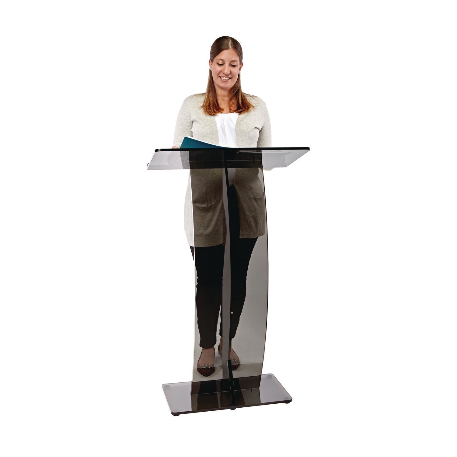 Acrylic Slanted Podium Lectern Speaker Stand, 26.75 x 12.5 x 47, Black AdirOffice Flipcost